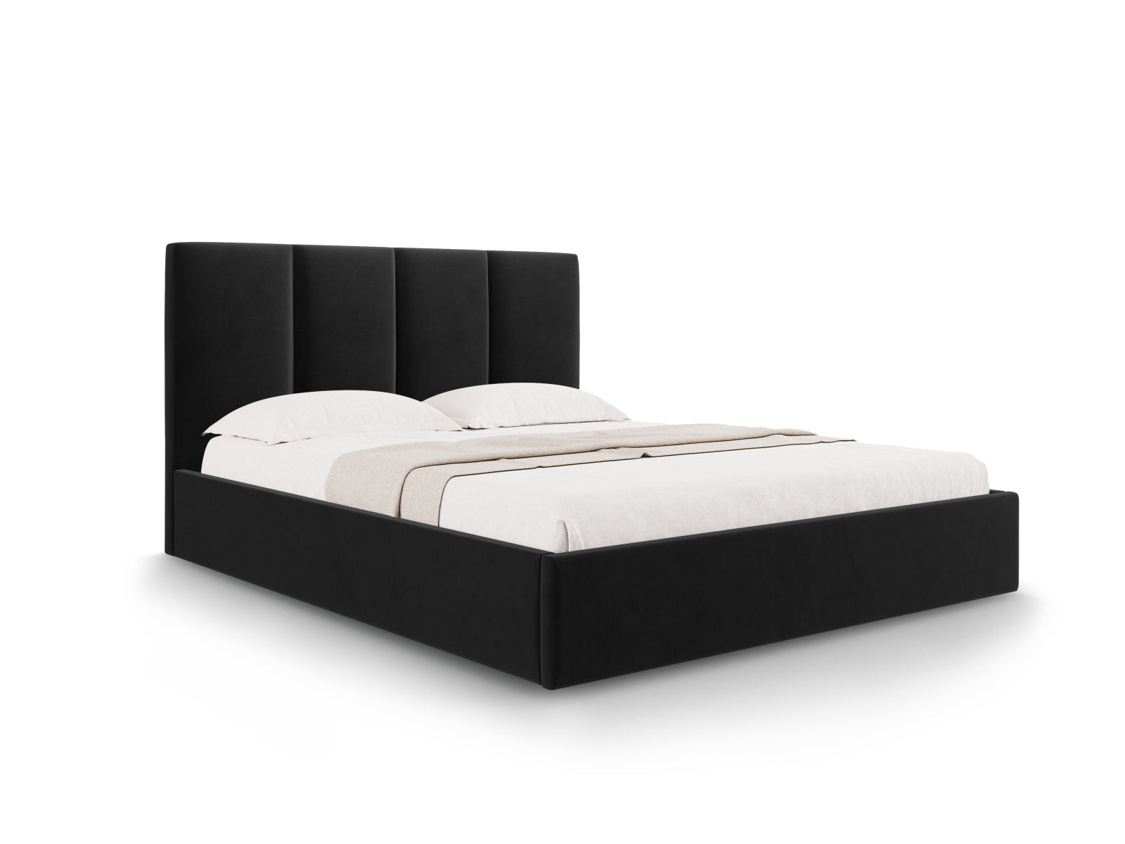 Pyla Velour Bett mit Stauraum und Headboard in Black präsentiert im Onlineshop von KAQTU Design AG. Bett ist von Micadoni