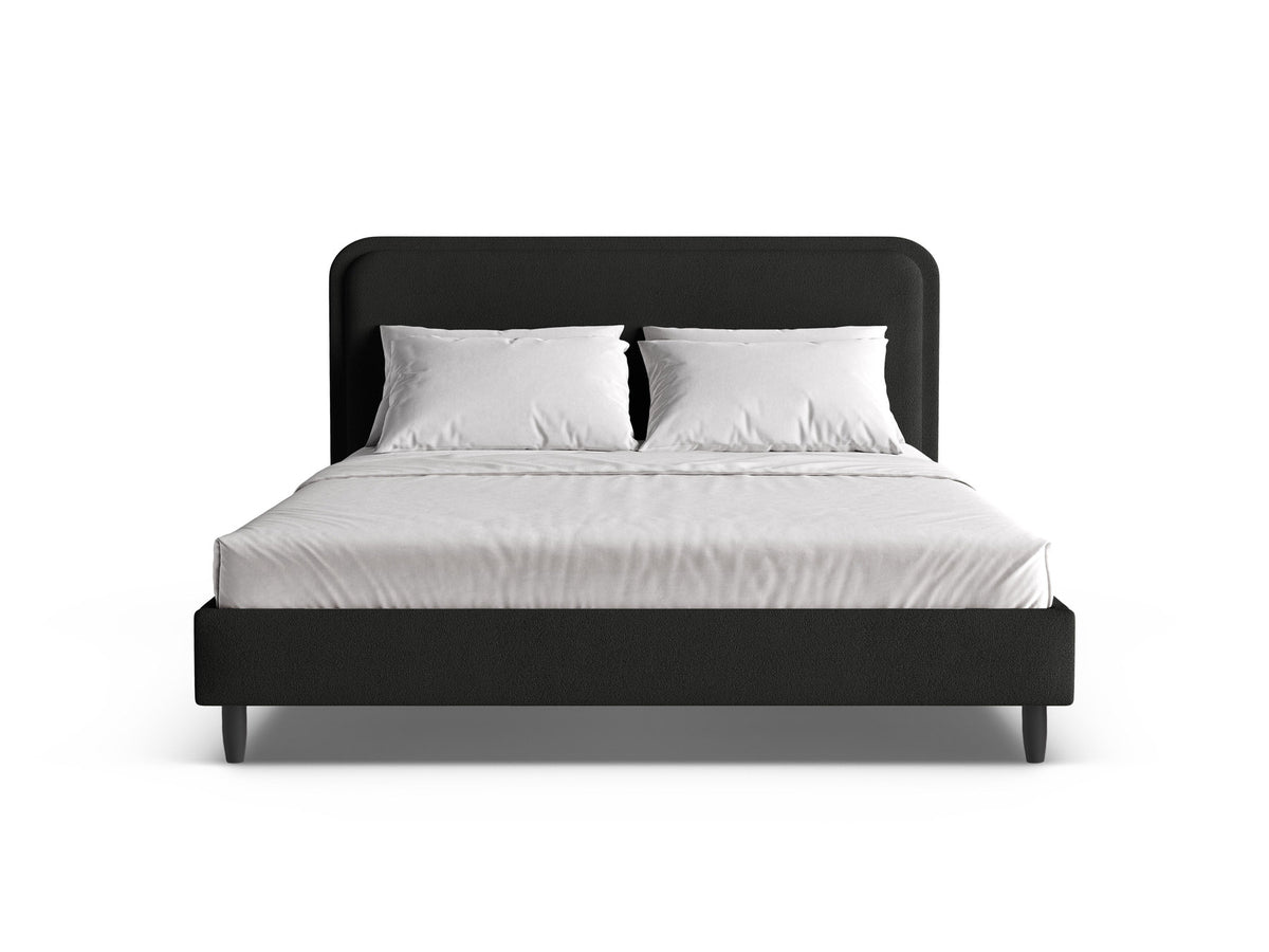 Aveline Bett mit gepolstertem Kopfteil, Stoffbezug Wind, Liegefläche 200 x 200 cm, schwarze Holzbeine, Farbe Ivory-Wind, von Micadoni