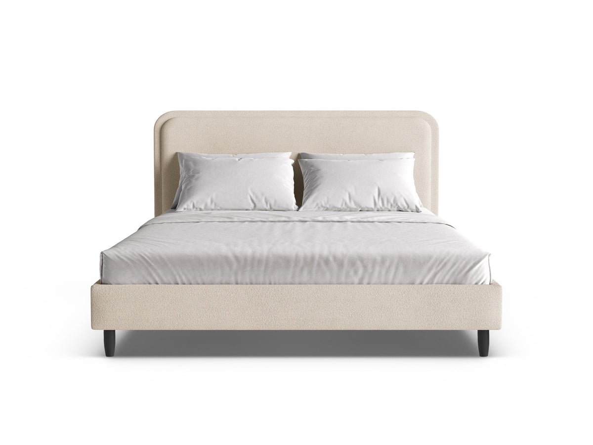 Aveline Bett mit gepolstertem Kopfteil, Stoffbezug Wind, Liegefläche 200 x 200 cm, schwarze Holzbeine, Farbe Ivory-Wind, von Micadoni