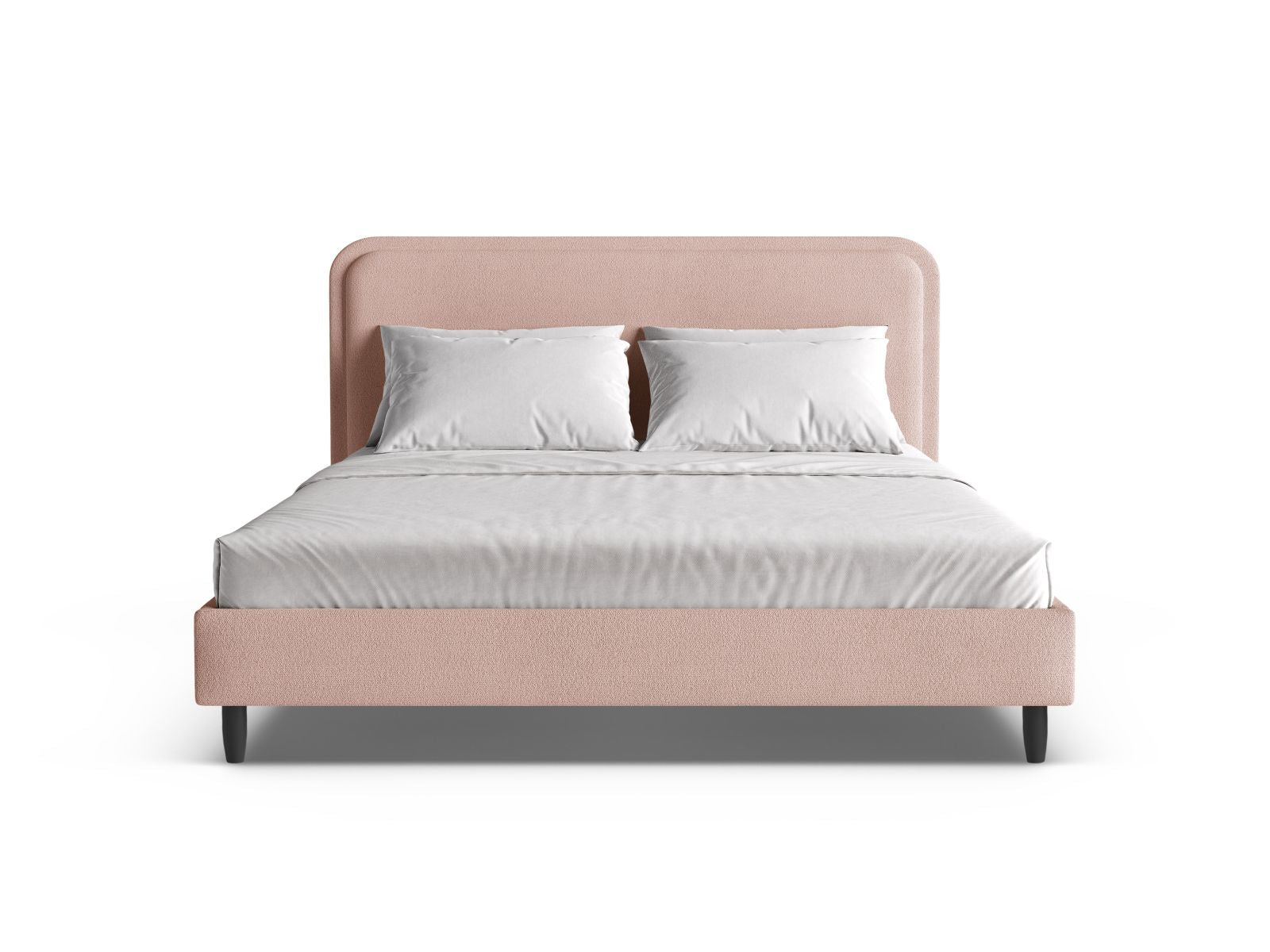 Elegantes Aveline Bett mit 200 cm Kopfteil in sanftem Powder Pink, ideal für stilvolle Schlafzimmergestaltung.