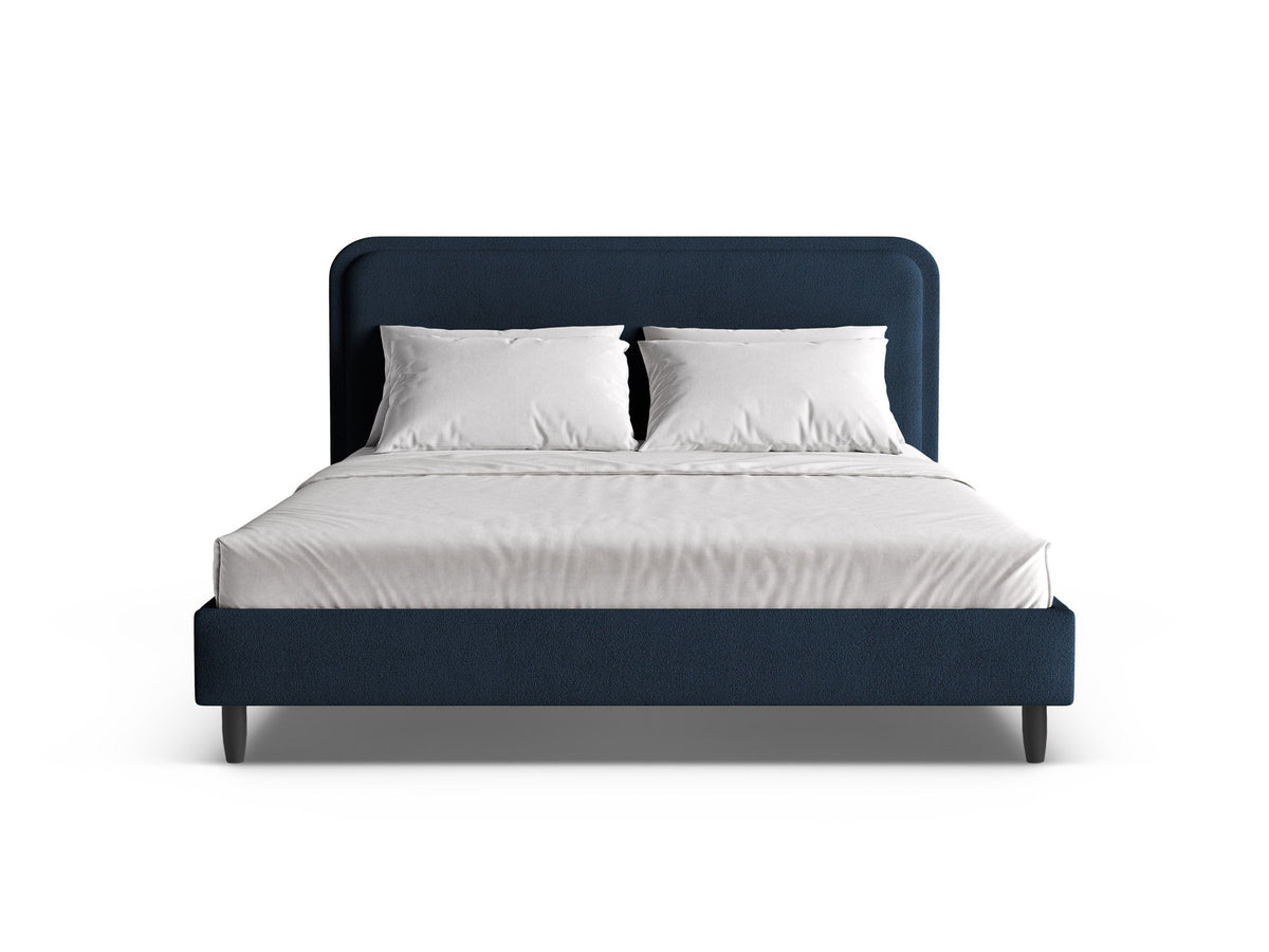 Aveline Bett mit gepolstertem Kopfteil, Stoffbezug Wind, Liegefläche 200 x 200 cm, schwarze Holzbeine, Farbe Ivory-Wind, von Micadoni