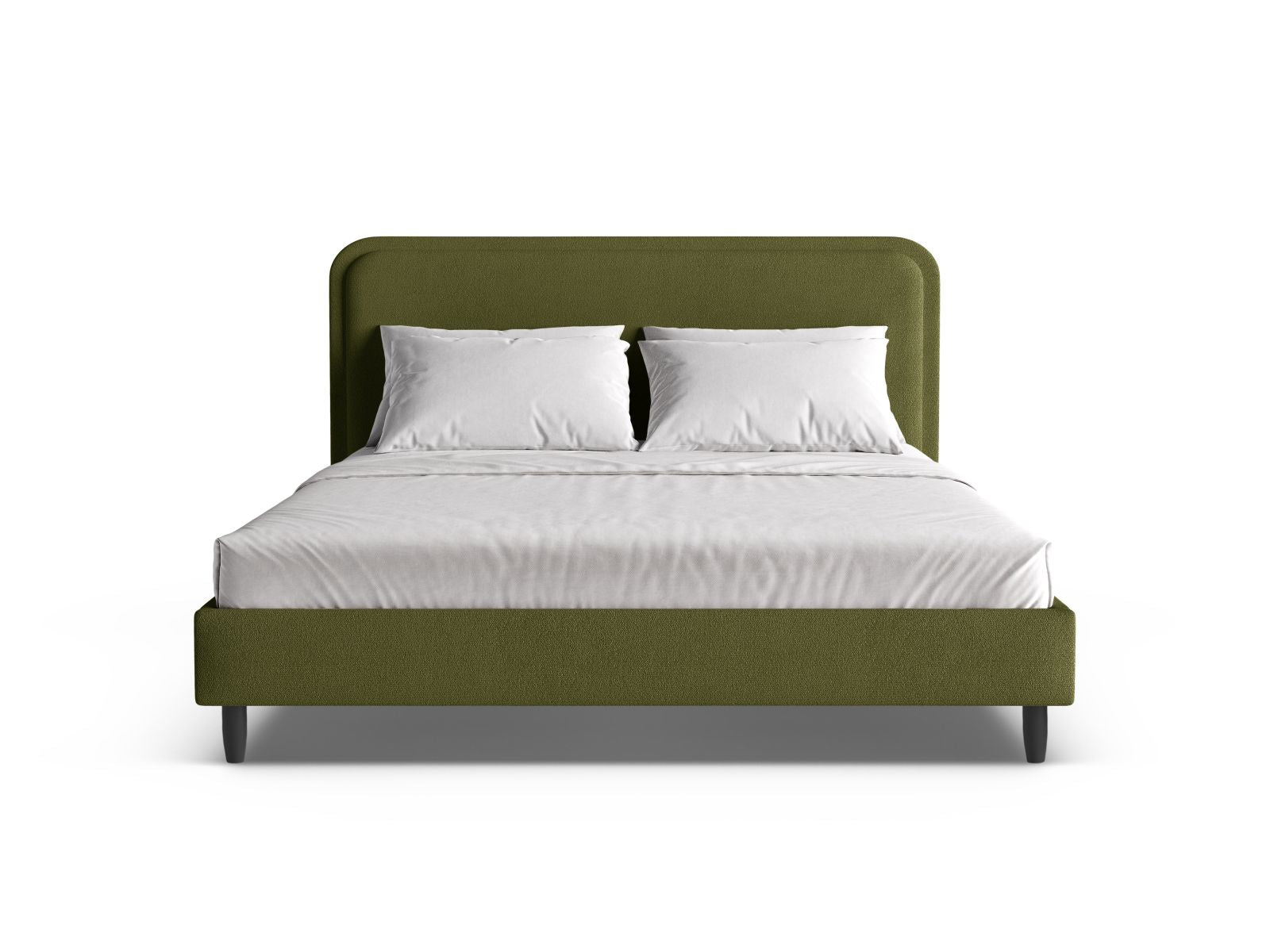 Elegantes Aveline Bett mit 200 cm Kopfteil in Dunkelolivgrün, stilvoll und modern, ideal für jedes Schlafzimmer.