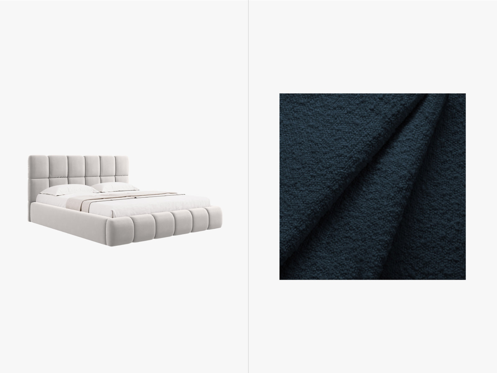 Bellis Boucle Bett mit Stauraum und Headboard 220cm in Dark Blue präsentiert im Onlineshop von KAQTU Design AG. Bett ist von Micadoni