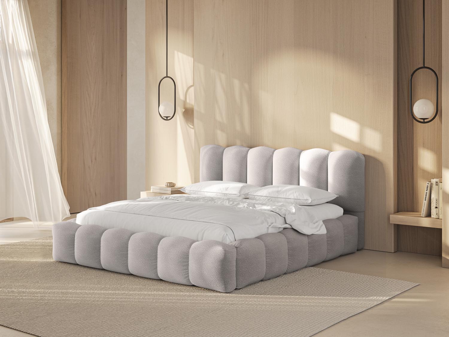 Stylisches Lupine Bett in Light Grey mit praktischem Stauraum und elegantem Headboard, ideal für modernes Wohnen.