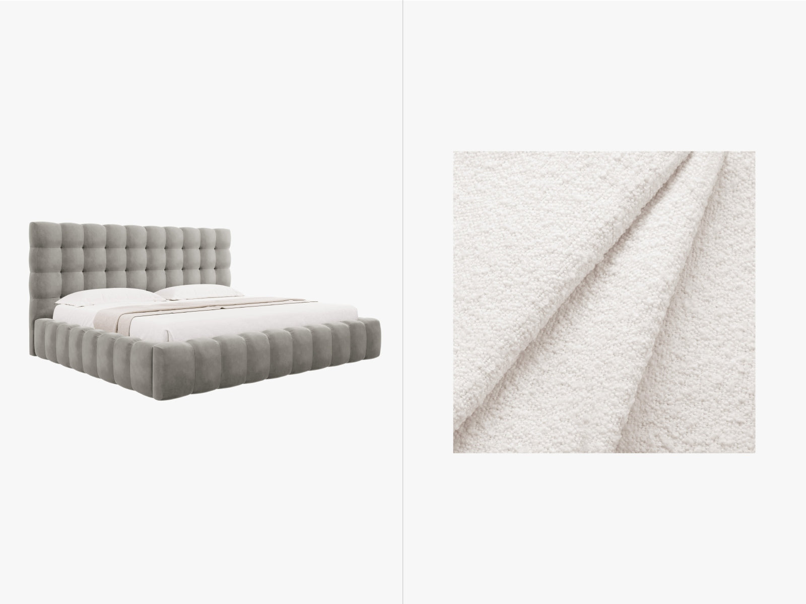 Mamaia Boucle Bett mit Stauraum und Headboard 225cm in White/Schwarz präsentiert im Onlineshop von KAQTU Design AG. Bett ist von Micadoni