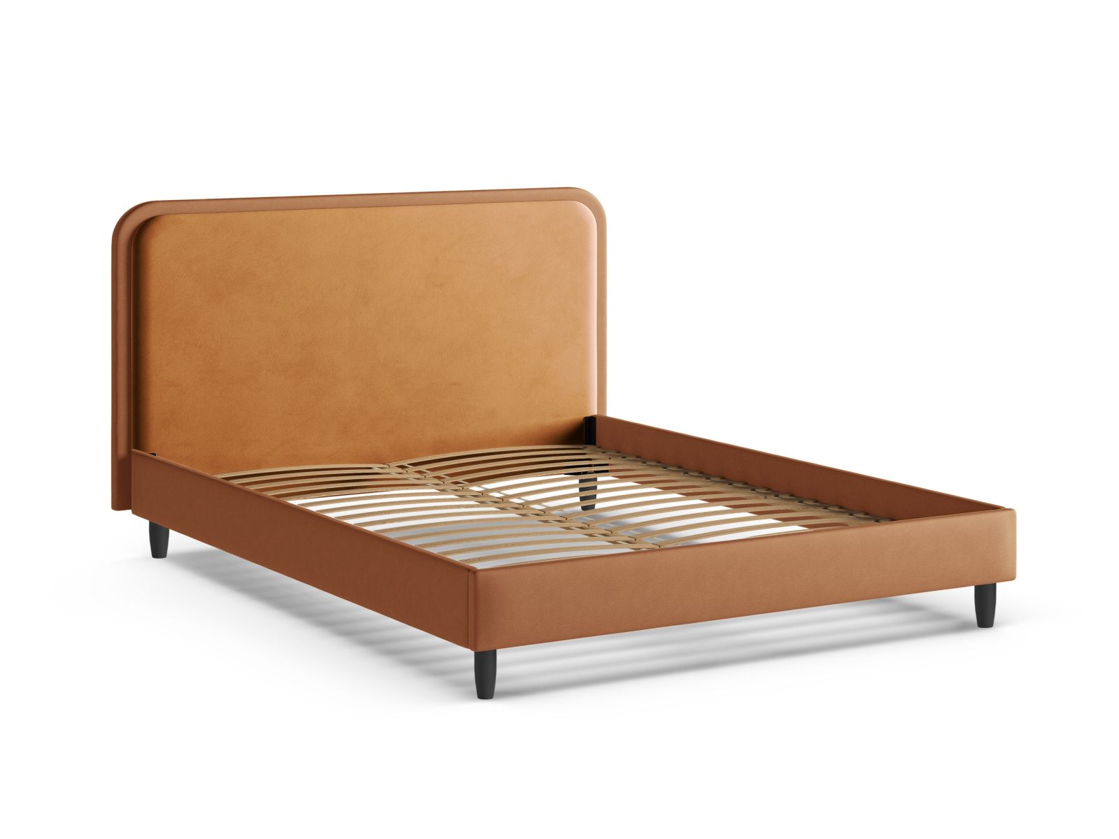 Elegantes Aveline Bett mit 200 cm Kopfteil in hochwertigem Camel-Honey-Magic Velvet von Micadoni, ideal für stilvolle Schlafzimmer.