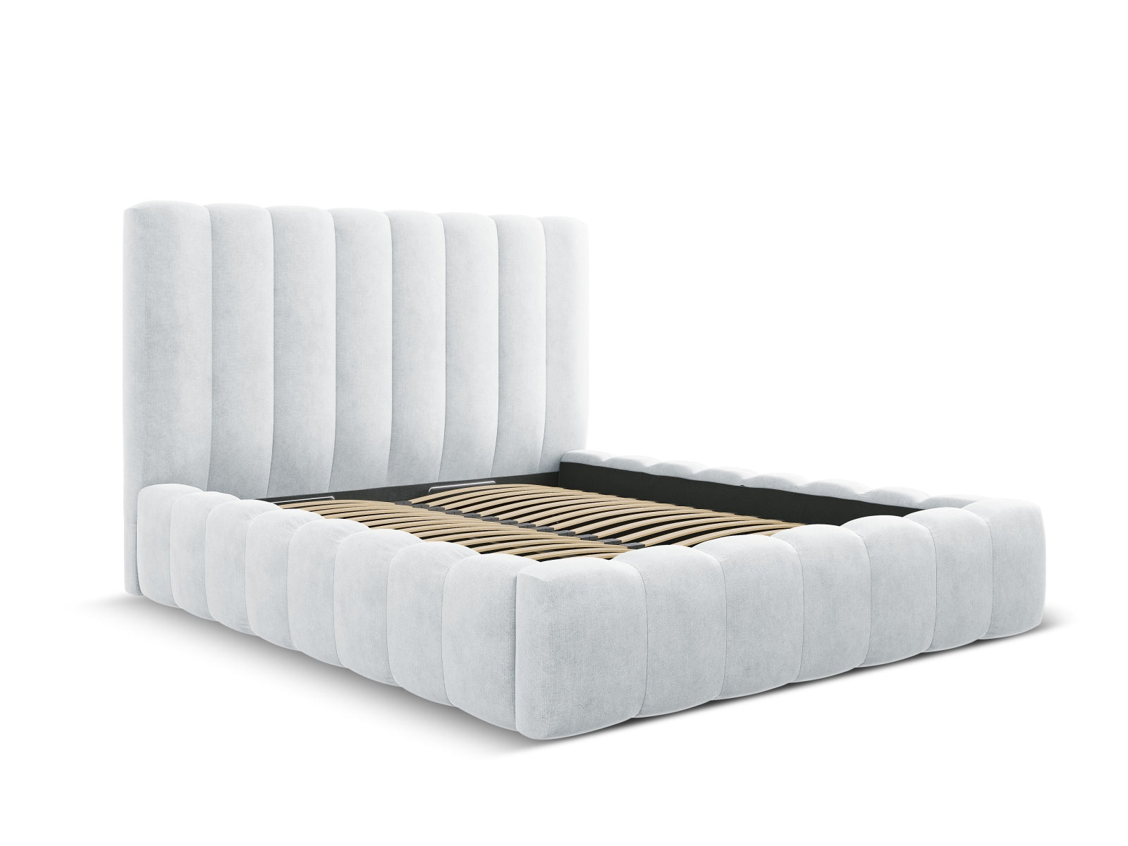 Entdecken Sie das Kelp Bett von Micadoni: stilvolles Design, praktischer Stauraum und ein komfortables Headboard für erholsamen Schlaf.