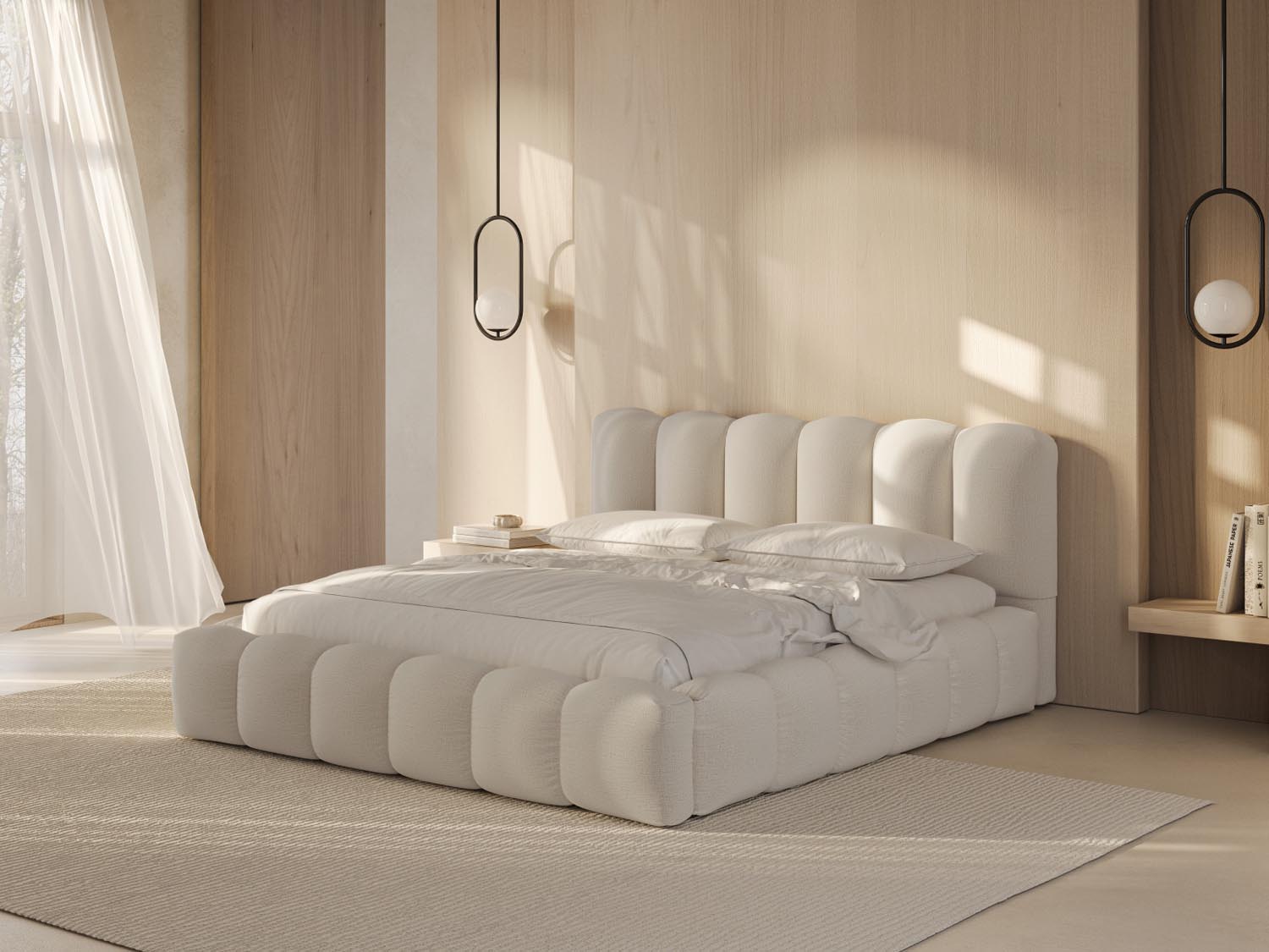 Elegantes Lupine Bett in Light Beige-Moly mit praktischem Stauraum und stilvollem Headboard, ideal für moderne Schlafzimmer.