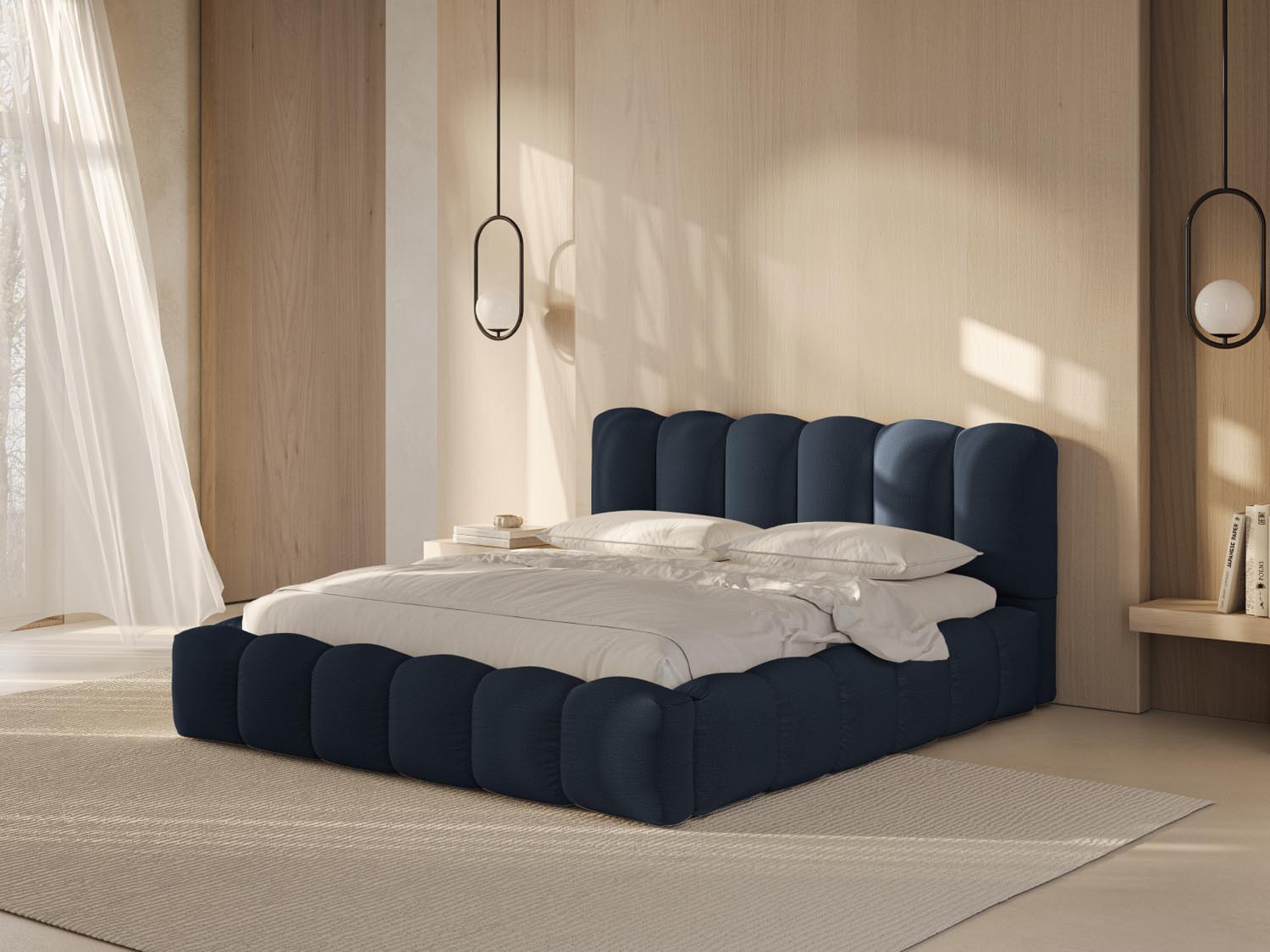 Elegantes Lupine Bett in Royal Blue mit praktischem Stauraum und stilvollem Headboard, ideal für modernes Wohnen.