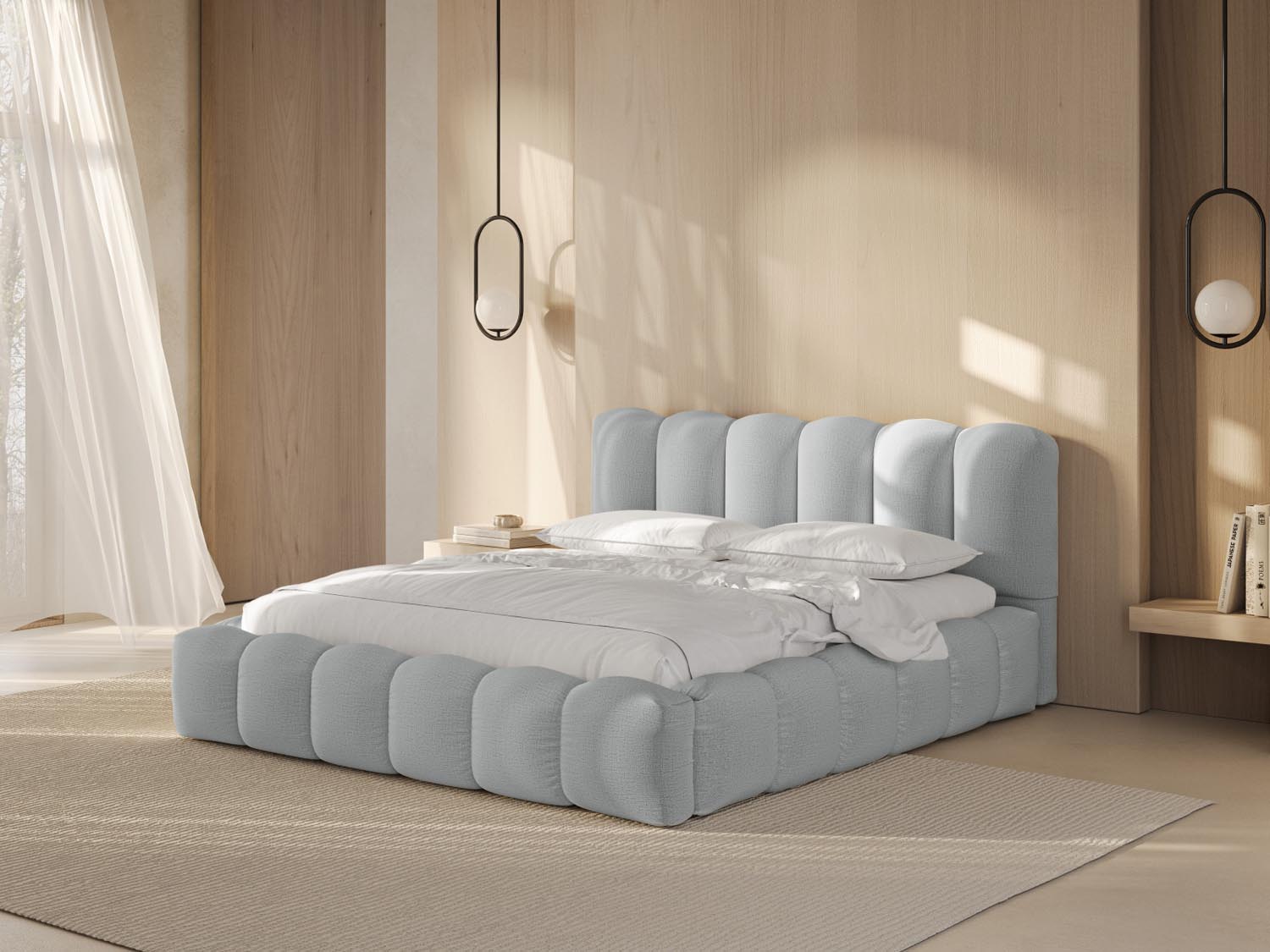 Entdecken Sie das stilvolle Lupine Bett von Micadoni mit Stauraum und Headboard. Ideal für Komfort und Ordnung in Ihrem Schlafzimmer.