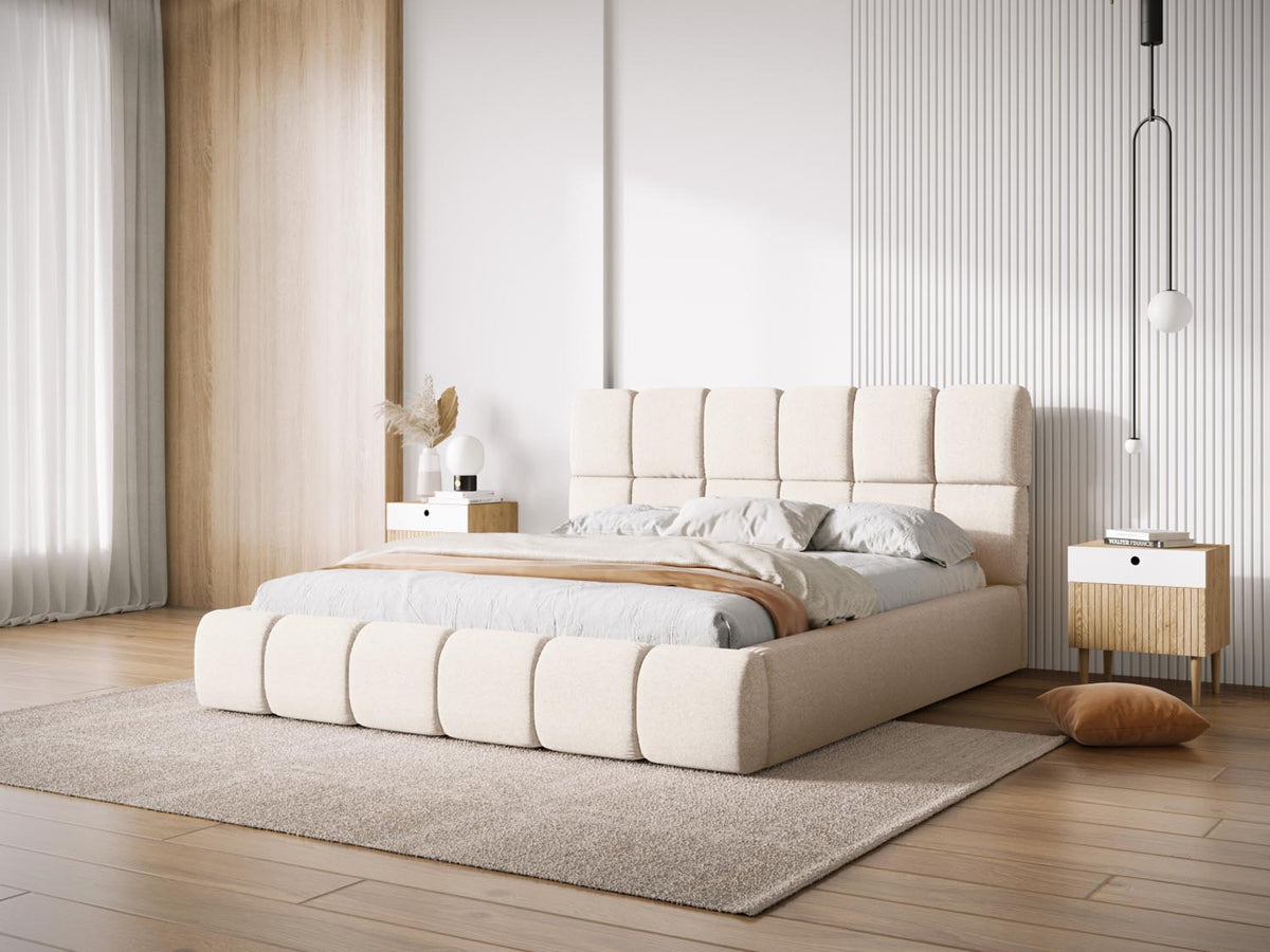 Bellis Bett mit Stauraum und Headboard 200cm in Light Beige-Haga präsentiert im Onlineshop von KAQTU Design AG. Bett ist von Micadoni