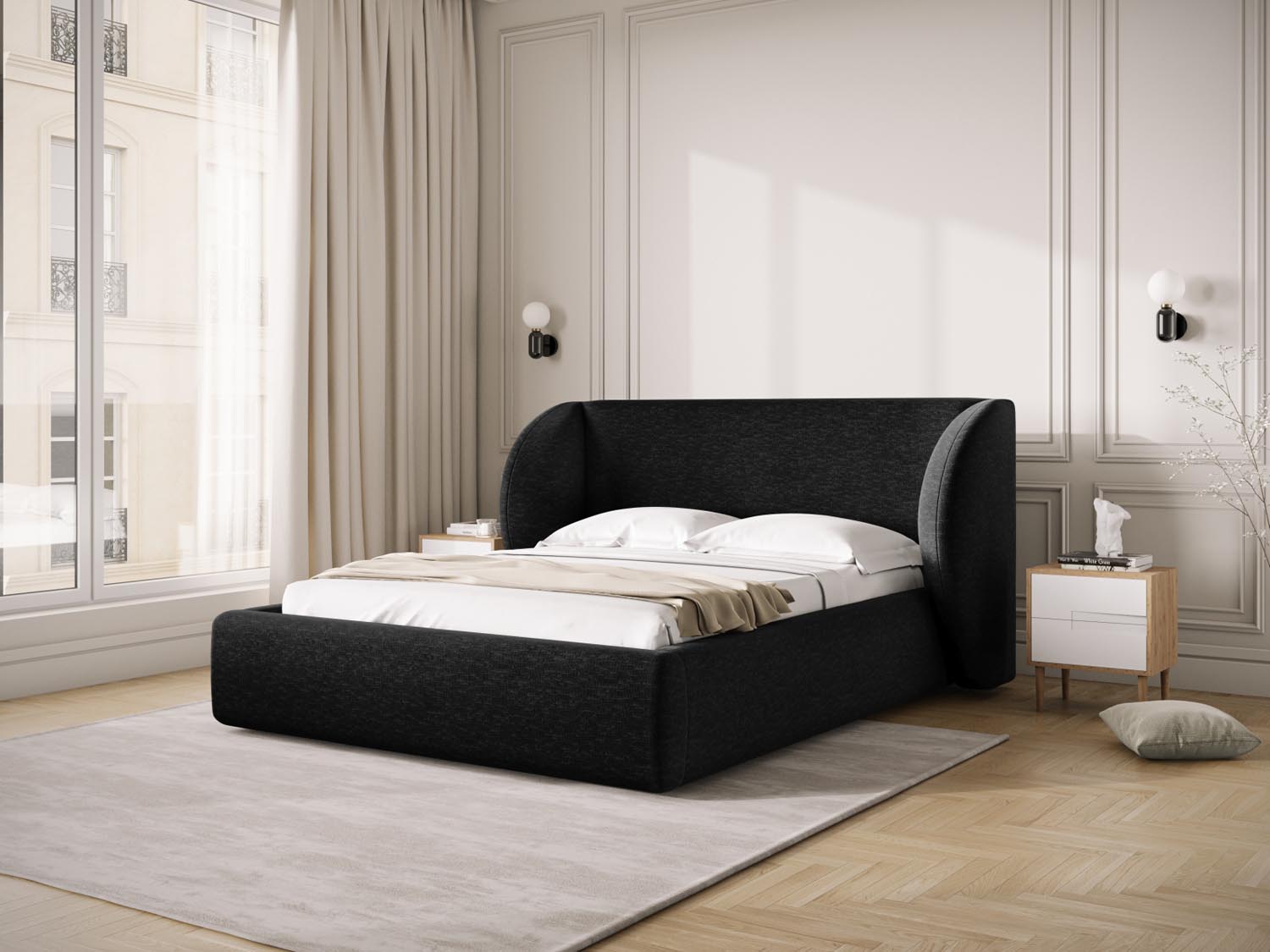 Entdecken Sie das stilvolle Miley Bett mit Stauraum und Headboard von Micadoni. Mit 247 cm Breite vereint es Komfort und Funktionalität für Ihr Schlafzimmer.