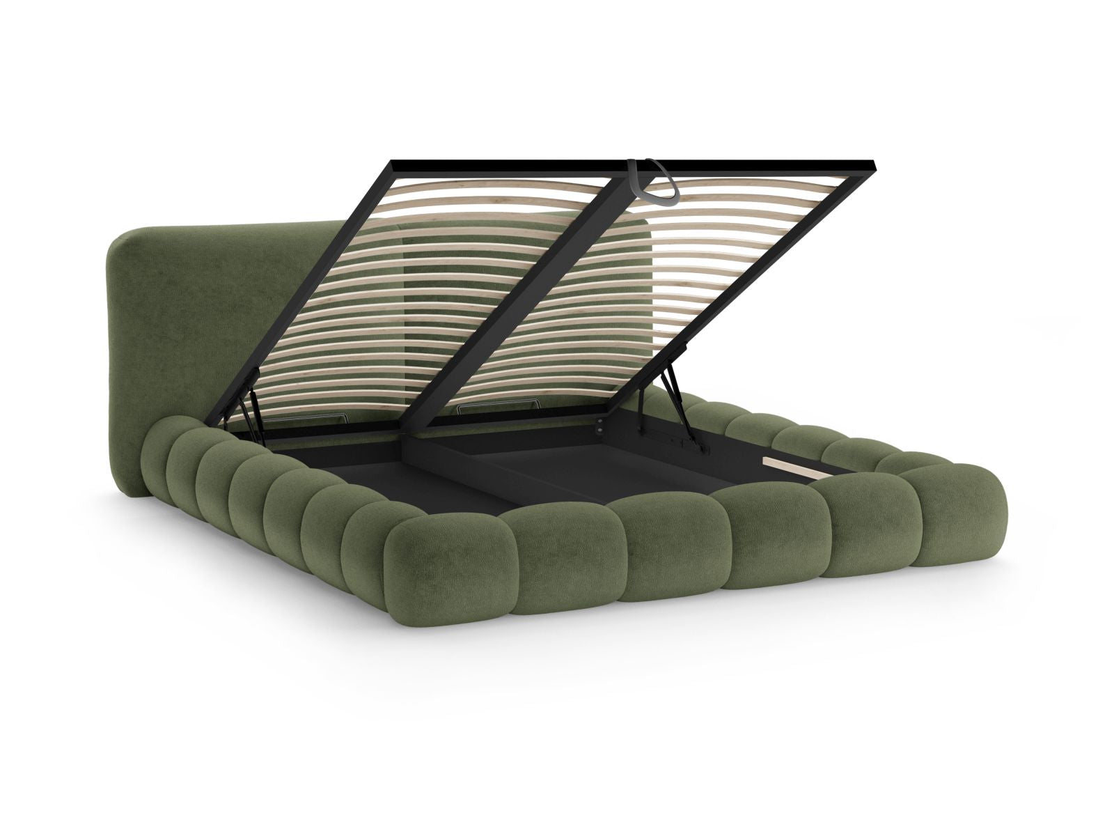 Stylisches Solange Bett mit 200 cm hohem Kopfteil und integriertem Stauraum, perfekt für zeitgemäße Schlafzimmerlösungen.