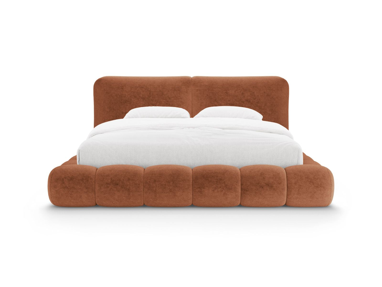 Elegantes Solange Bett mit 200 cm Kopfteil und praktischem Stauraum in Terracotta, ideal für stilvolle Schlafzimmergestaltung.
