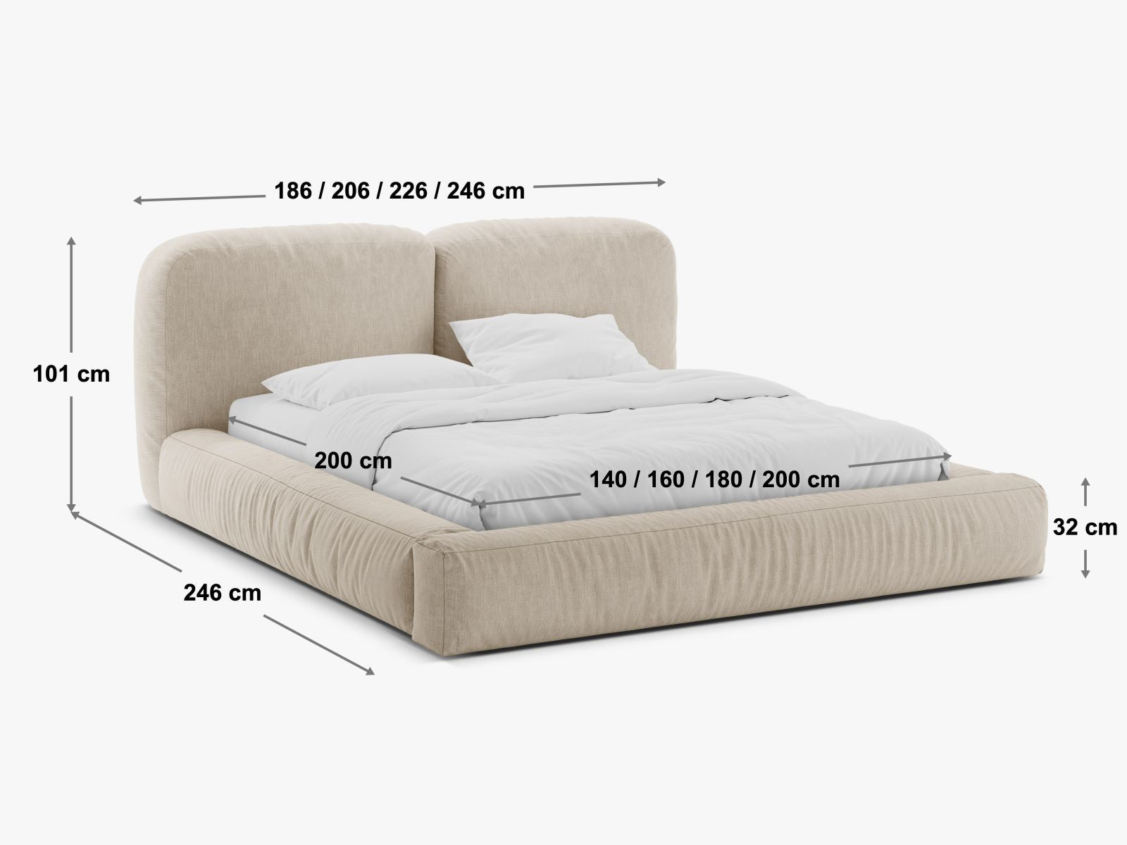 Modernes Martina Bett mit großzügigem Stauraum und ansprechendem Kopfteil, perfekt für stilvolle Schlafzimmergestaltungen.