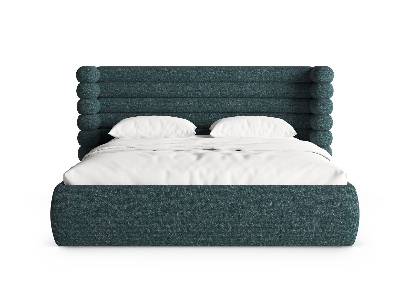 Stylisches Mount Bett mit 200 cm Breite, Stauraum und Kopfteil in Green Blue Melange von Micadoni, ideal für modernes Wohnen.