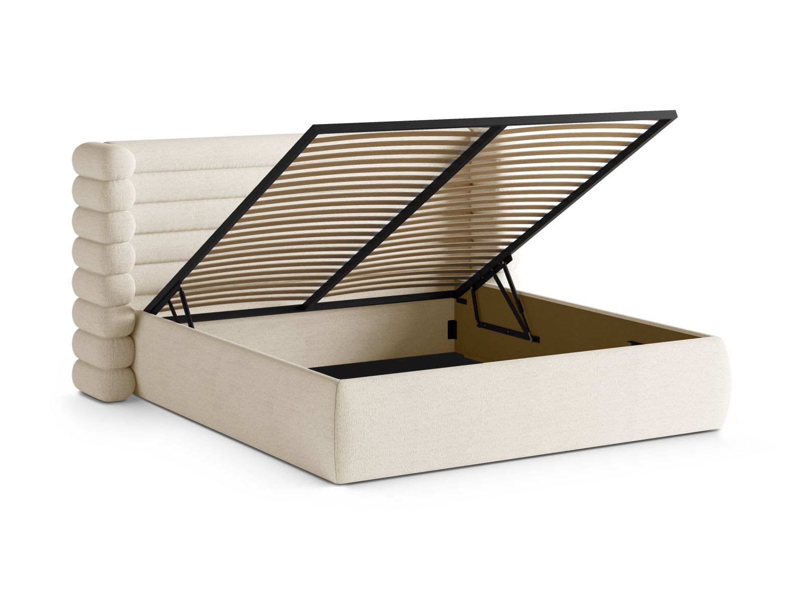 Modernes Mount Bett mit großzügigem Stauraum und geschmackvollem Kopfteil in Ivory-CORAL, perfekt für stilvolle Schlafzimmergestaltung.