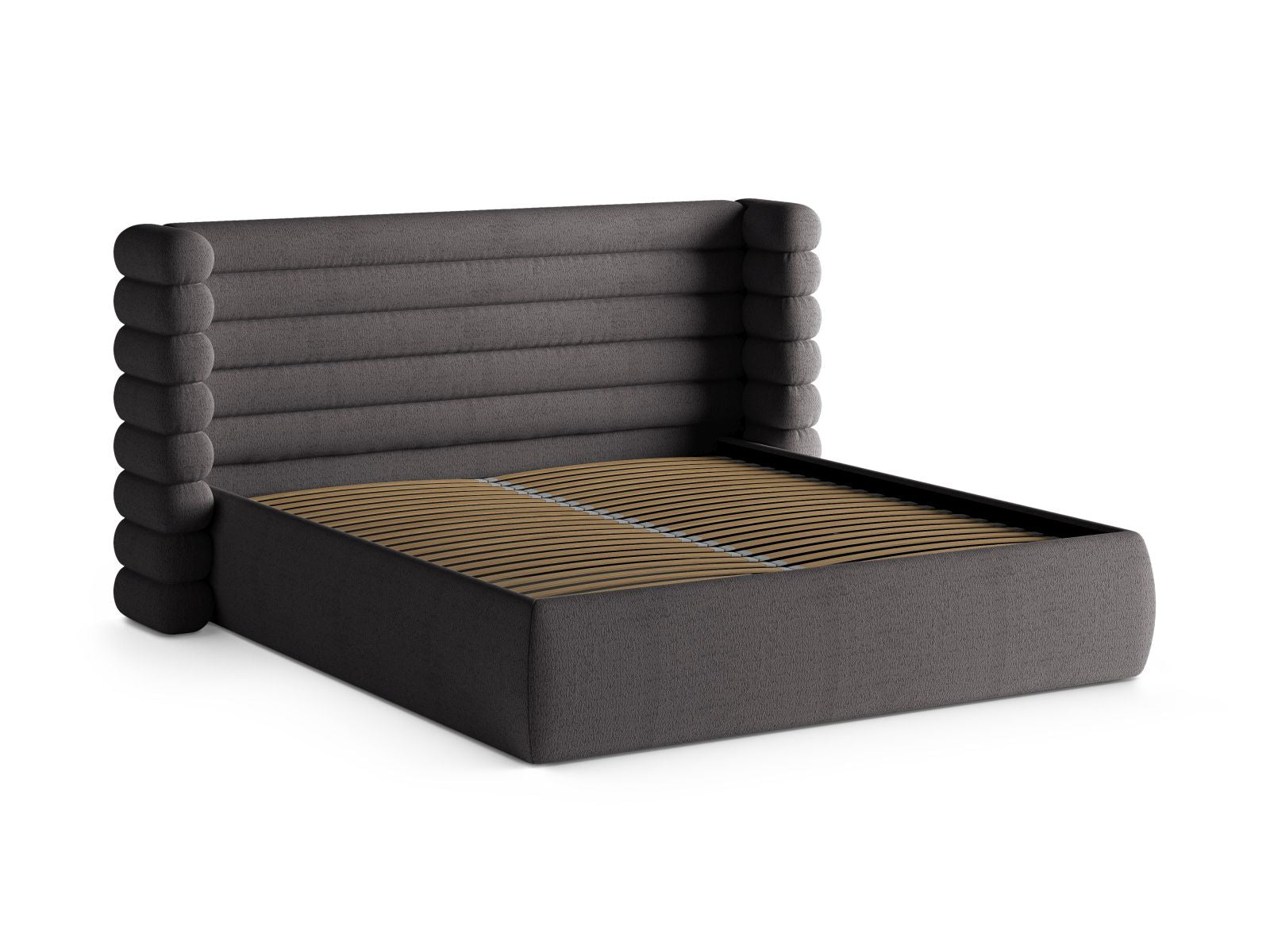 Elegantes Mount Bett in Graphit mit praktischem Stauraum und ansprechendem Kopfteil, ideal für moderne Schlafzimmergestaltung.