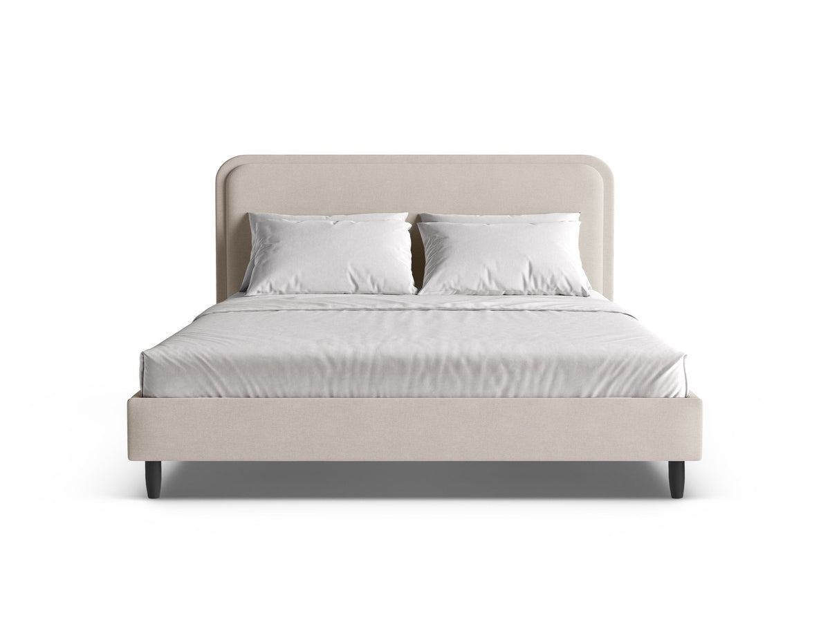 Aveline Bett mit gepolstertem Kopfteil, Stoffbezug Wind, Liegefläche 200 x 200 cm, schwarze Holzbeine, Farbe Ivory-Wind, von Micadoni