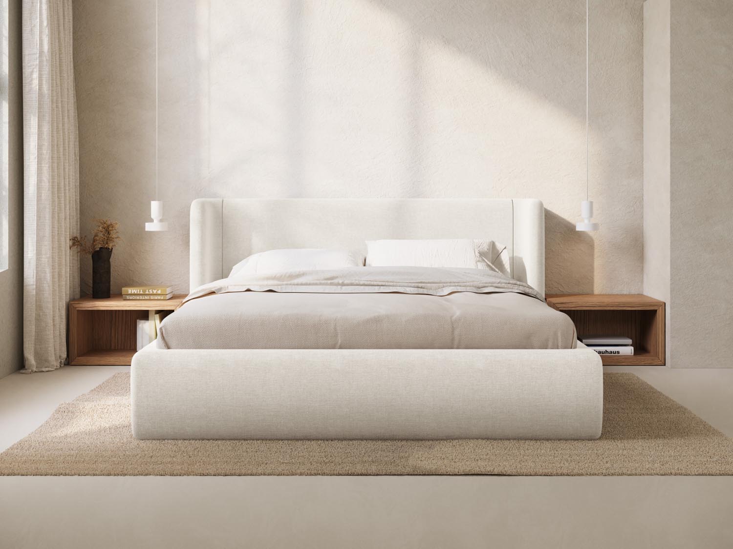 Jolene Bett mit Stauraum und Headboard in Ivory-Wind präsentiert im Onlineshop von KAQTU Design AG. Bett ist von Micadoni