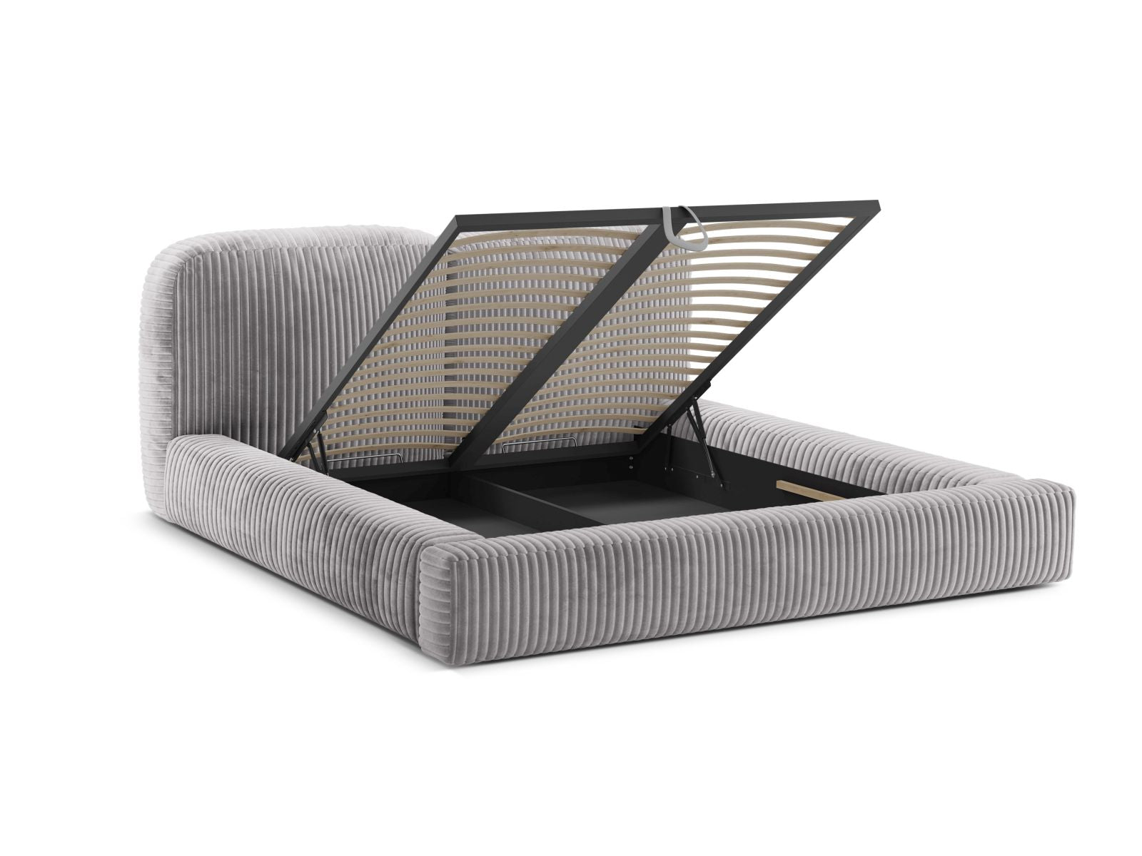 Modernes Martina Bett mit großzügigem Stauraum und geschmackvollem Kopfteil in Light Grey-Tilia, perfekt für stilvolle Schlafzimmer.