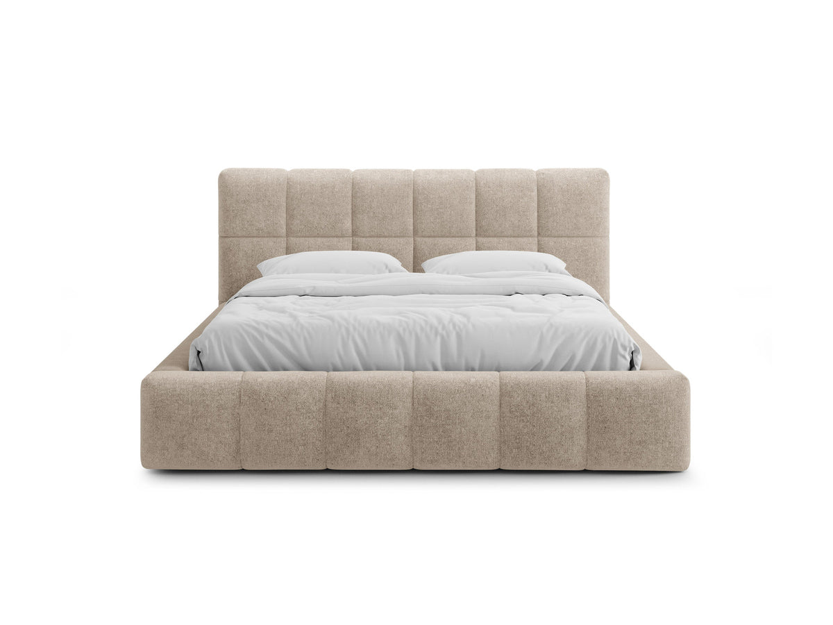 Bellis Ablagebett mit Kopfteil von Micadoni in Gelb, Bezug aus Bluvel-Stoff, schwarze Kunststoffbeine, gepolstertes Kopfteil mit Ziernähten.