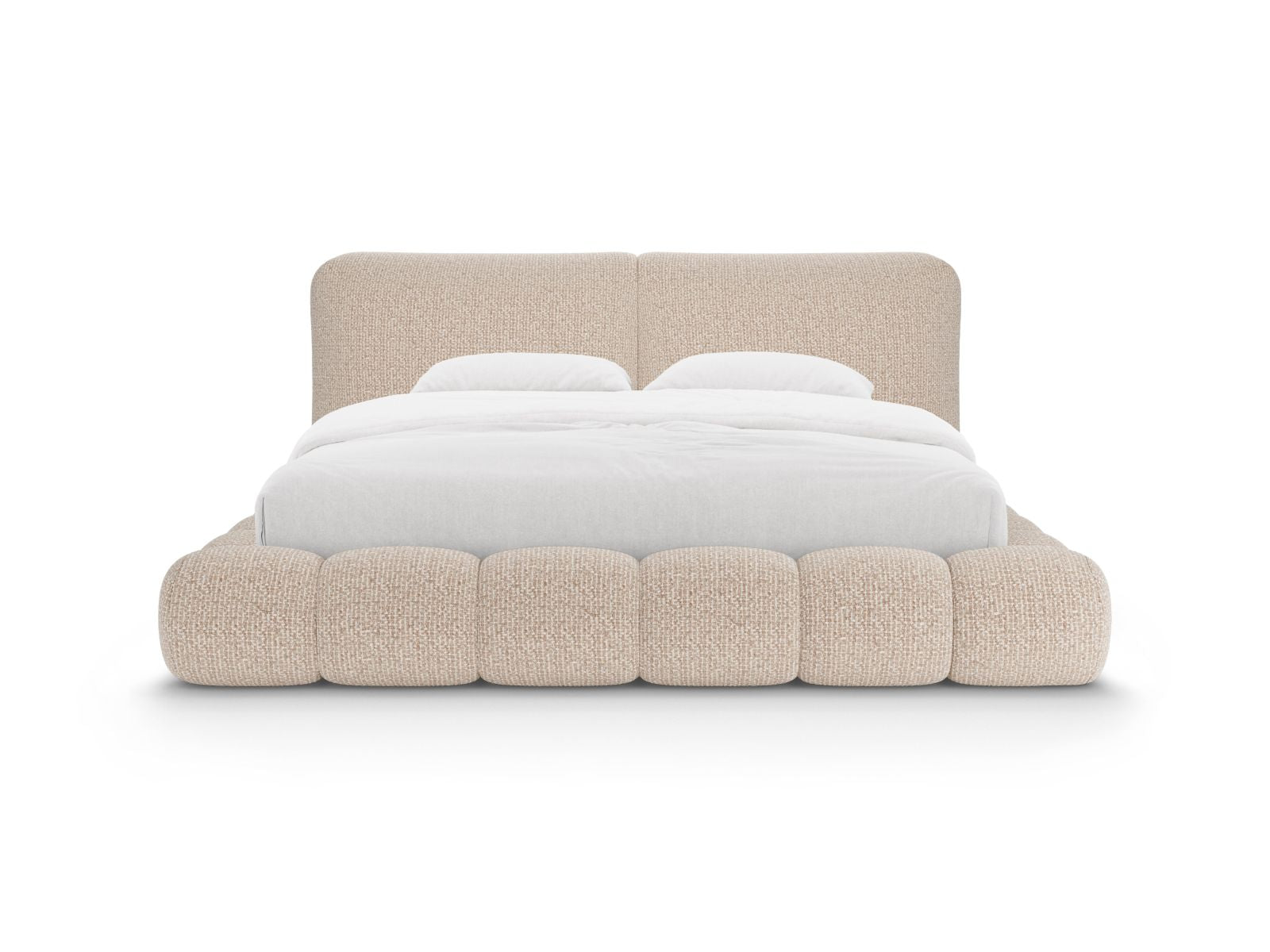 Elegantes Solange Bett mit 200 cm Kopfteil und praktischem Stauraum in Sandfarbe, ideal für stilvolle Schlafzimmer.
