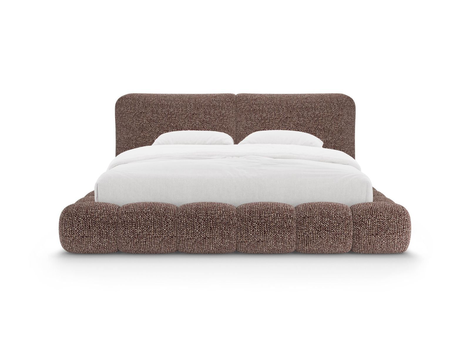 Elegantes Solange Bett mit 200 cm Kopfteil und praktischem Stauraum in stilvollem Braun, ideal für modernes Wohnen.