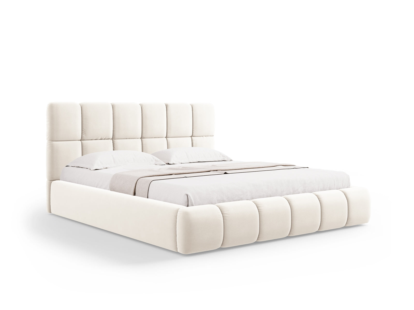Bellis Velour Bett mit Stauraum und Headboard 220cm in Light Beige präsentiert im Onlineshop von KAQTU Design AG. Bett ist von Micadoni