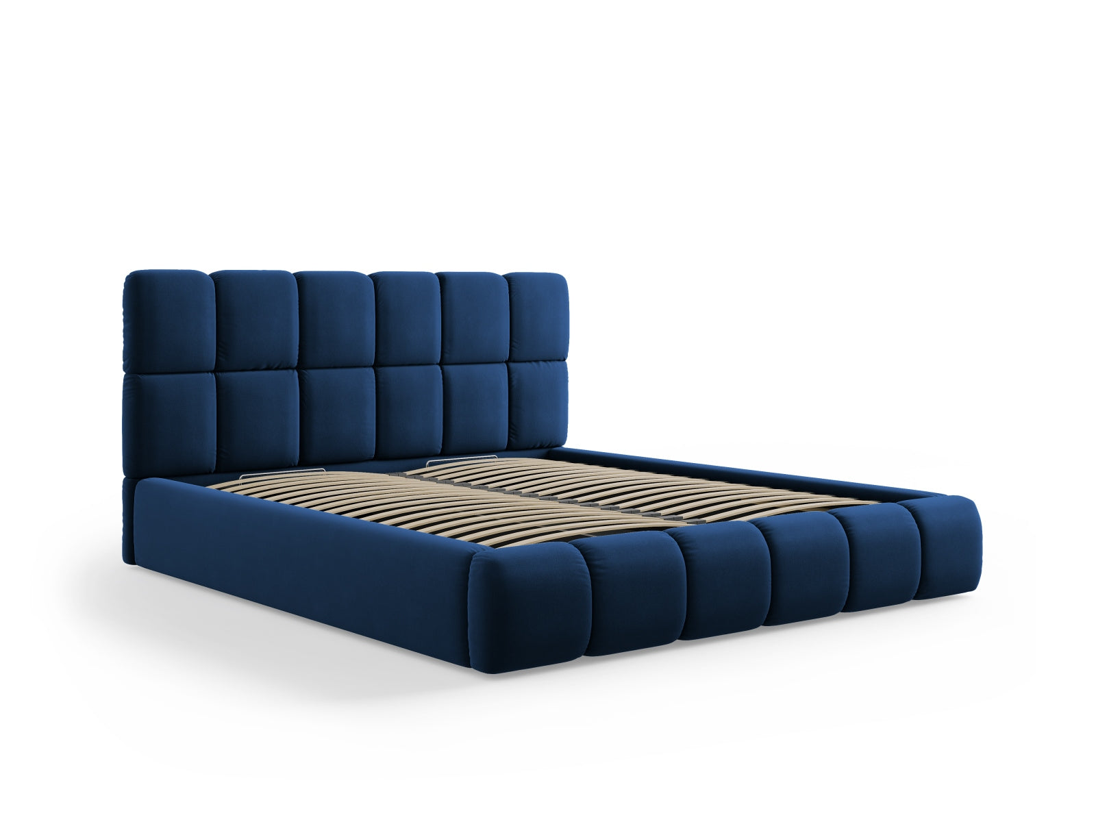 Luxuriöses Bellis Velour Bett in Royal Blue, ausgestattet mit praktischem Stauraum und einem ansprechenden Kopfteil für stilvolle Schlafzimmer.