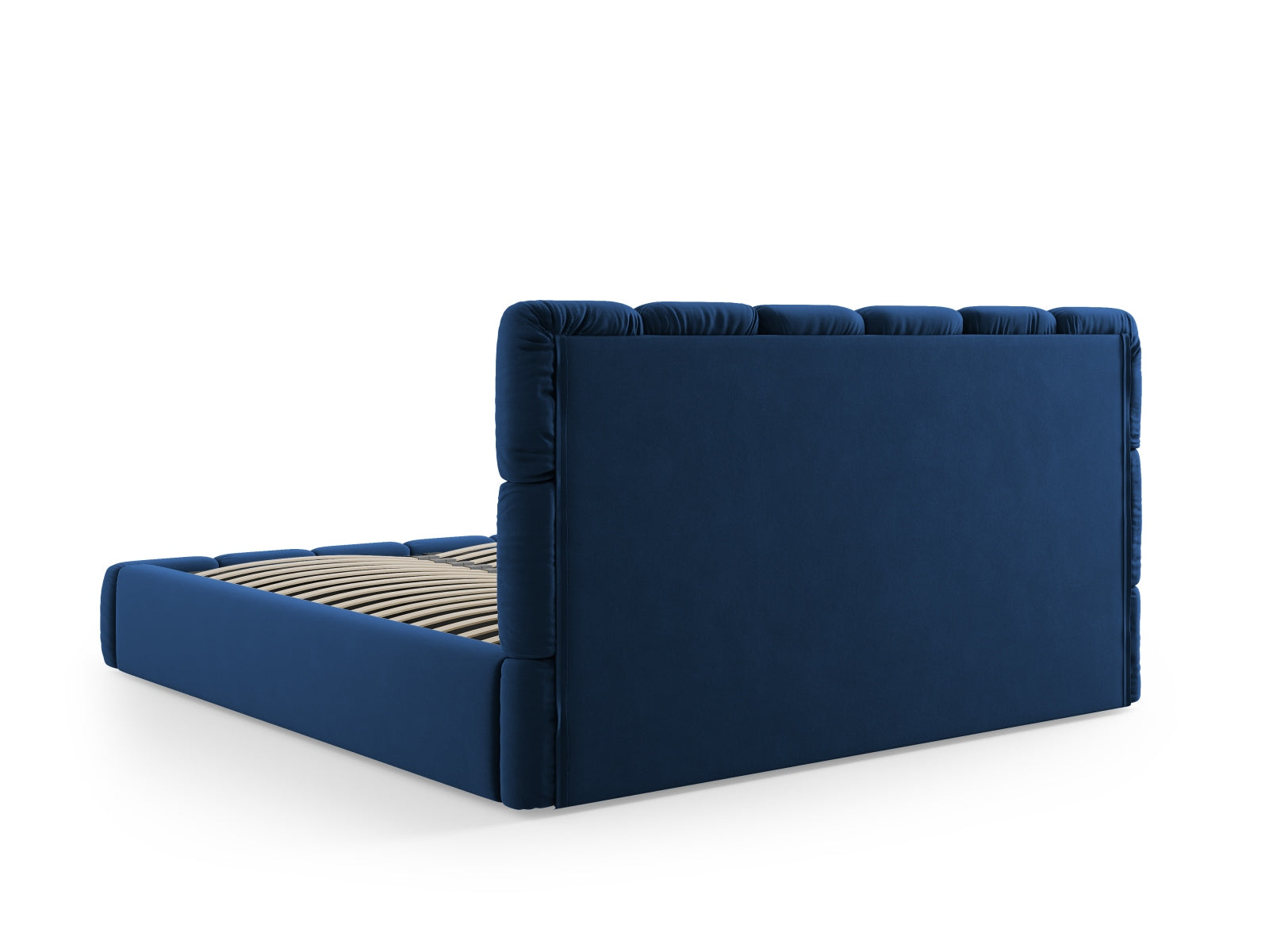 Stilvolles Bellis Velour Bett in Royal Blue mit praktischem Stauraum und ansprechendem Kopfteil für ein modernes Schlafzimmer.