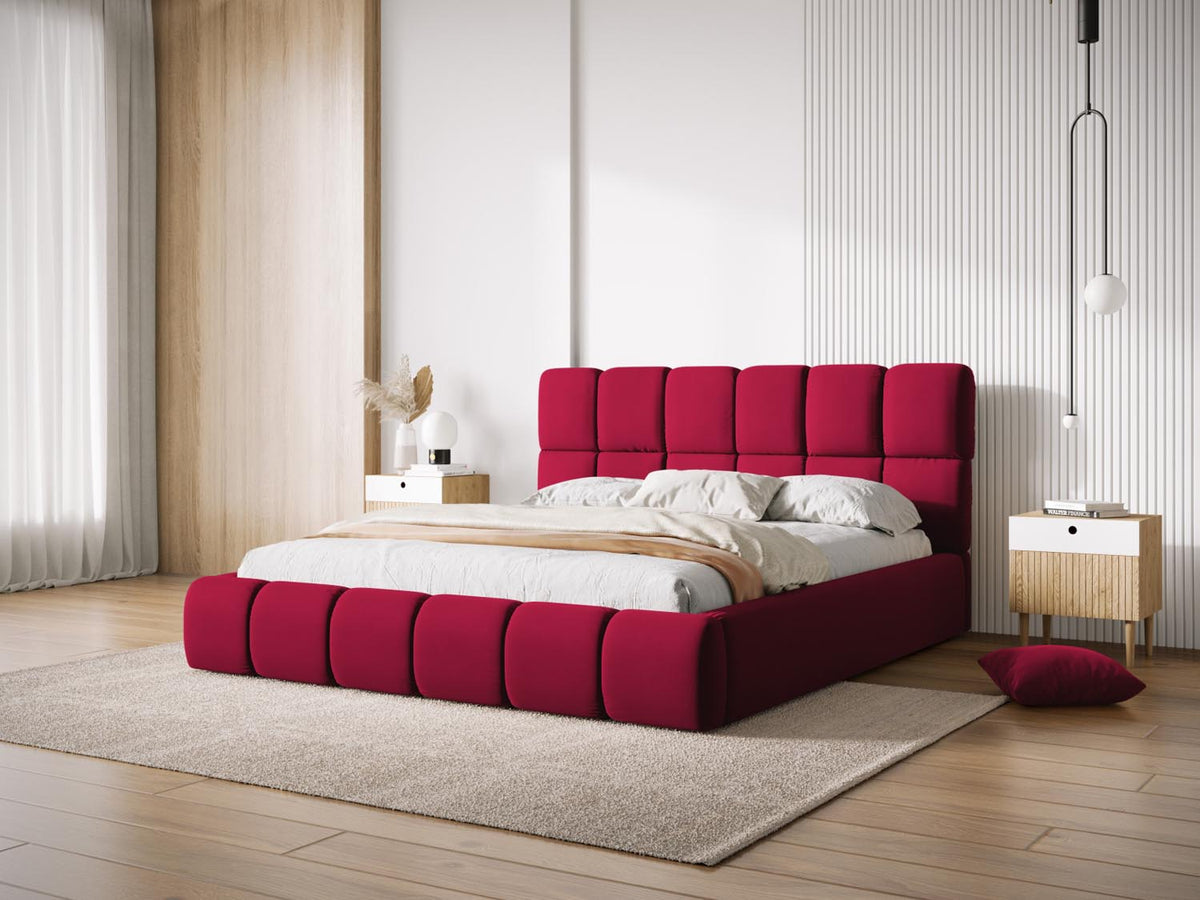 Bellis Bett mit Stauraum und Headboard 200cm in Red-Bluvel präsentiert im Onlineshop von KAQTU Design AG. Bett ist von Micadoni