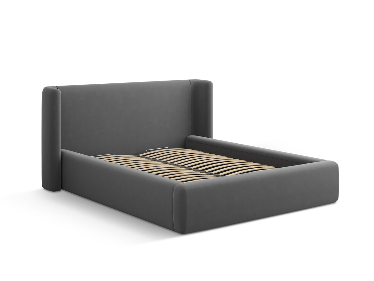 Jolene Bett mit Stauraum und Headboard 200cm in Grey-Bluvel präsentiert im Onlineshop von KAQTU Design AG. Bett ist von Micadoni