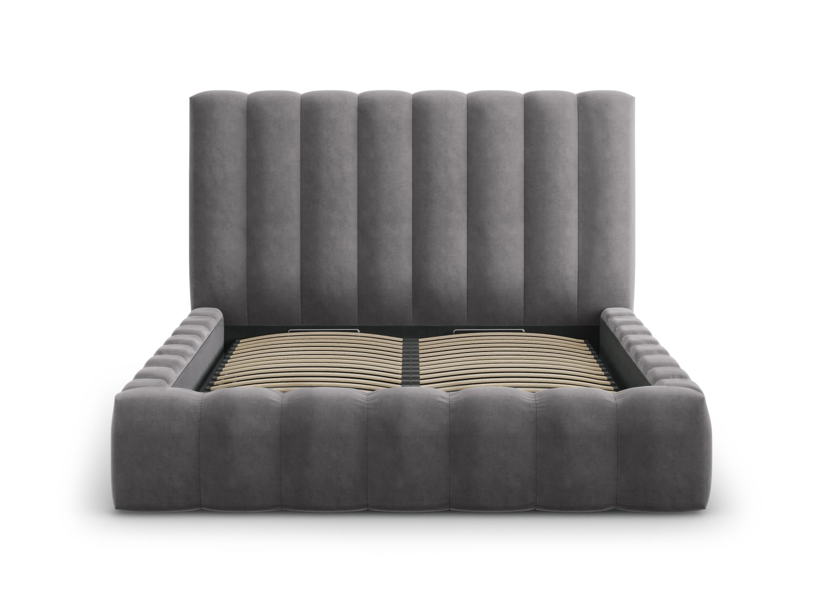 Erleben Sie das elegante Kelp Velour Bett von Micadoni – ideal für Ihr modernes Schlafzimmer, ausgestattet mit praktischem Stauraum und einem komfortablen Headboard.