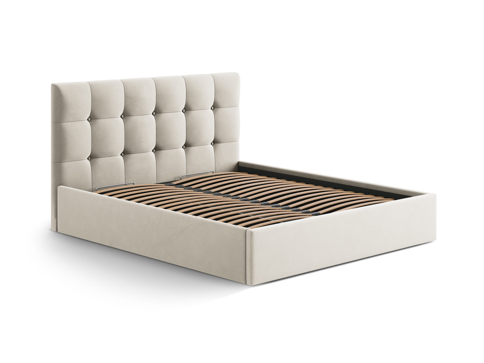 Entdecken Sie das stilvolle Susan Velour Bett von Micadoni – modernes Design trifft auf praktischen Stauraum für Ihr Schlafzimmer!