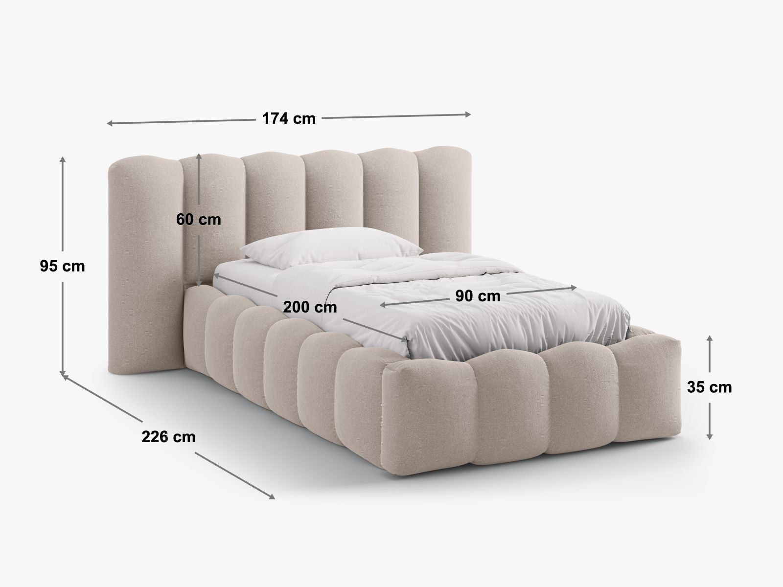 Modernes Lupine Bett mit praktischem Stauraum und stilvollem Kopfteil in Dunkelblau, perfekt für funktionale und elegante Schlafzimmer.