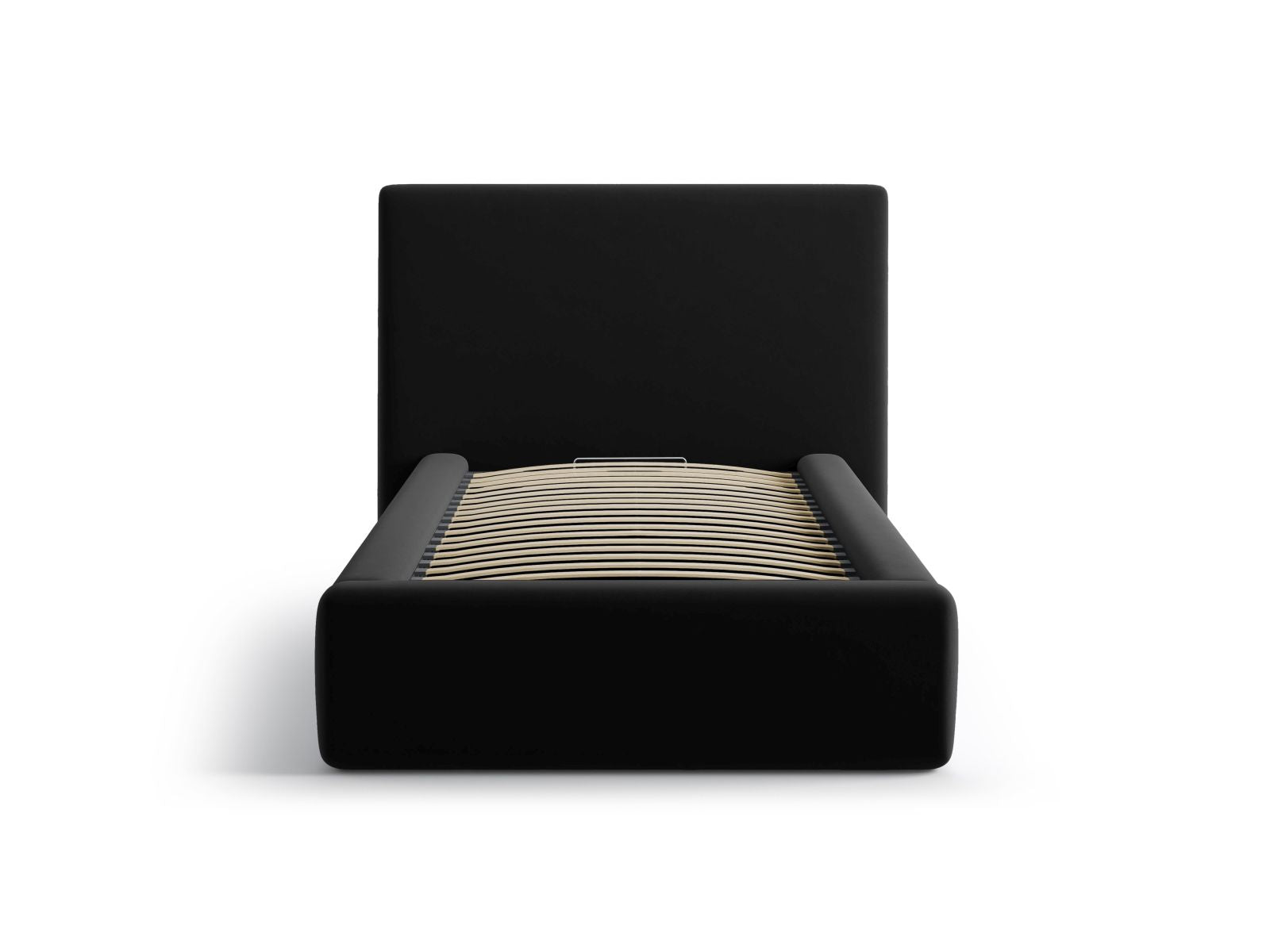 Elegantes Amy Bett mit 90 cm Breite, Stauraum und stilvollem Kopfteil in Black-Magic Velvet, ideal für moderne Schlafzimmer.