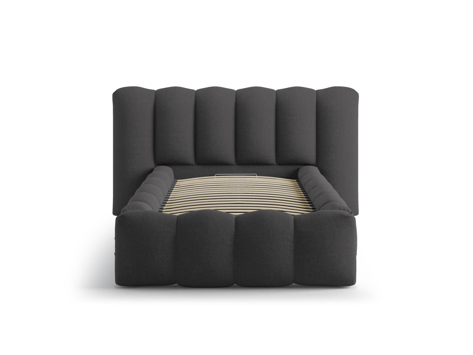 Elegantes Lupine Bett mit praktischem Stauraum und stilvollem Kopfteil in Anthrazit, ideal für moderne Schlafzimmer.