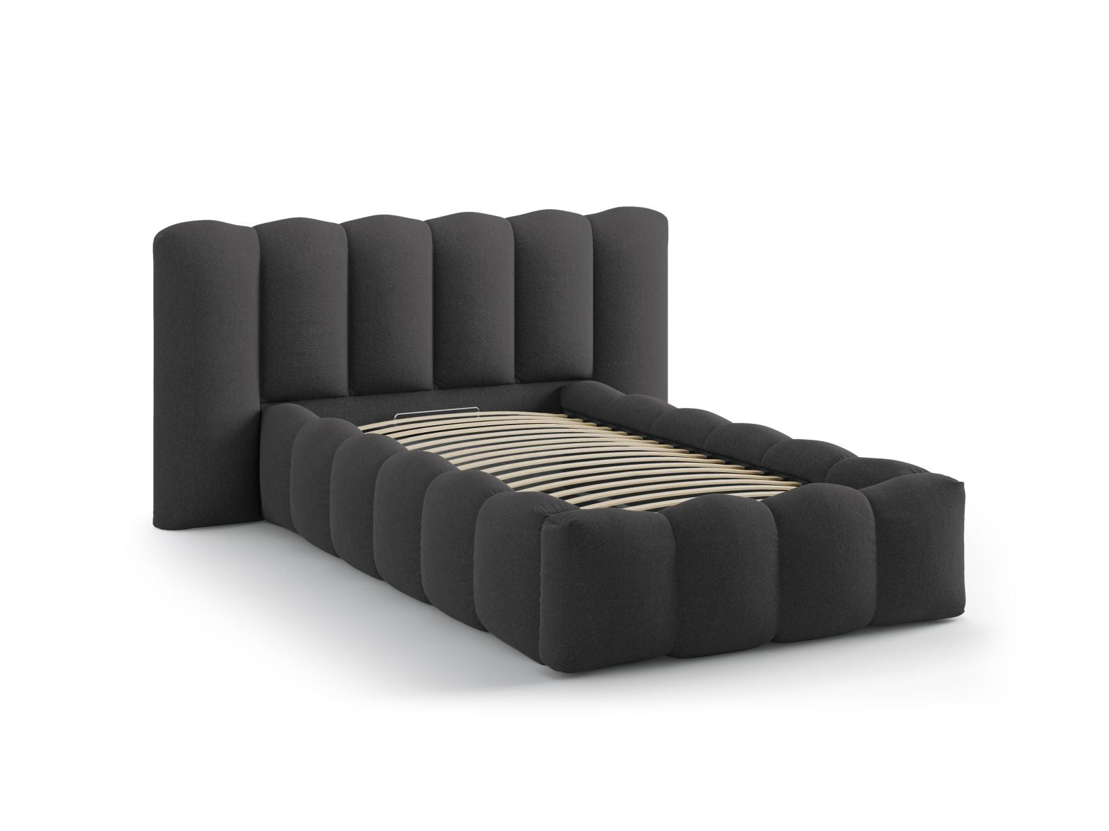 Stylisches Micadoni Bett Lupine in Anthrazit, 90 cm breit, bietet cleveren Stauraum und ein elegantes Kopfteil für jedes Schlafzimmer.
