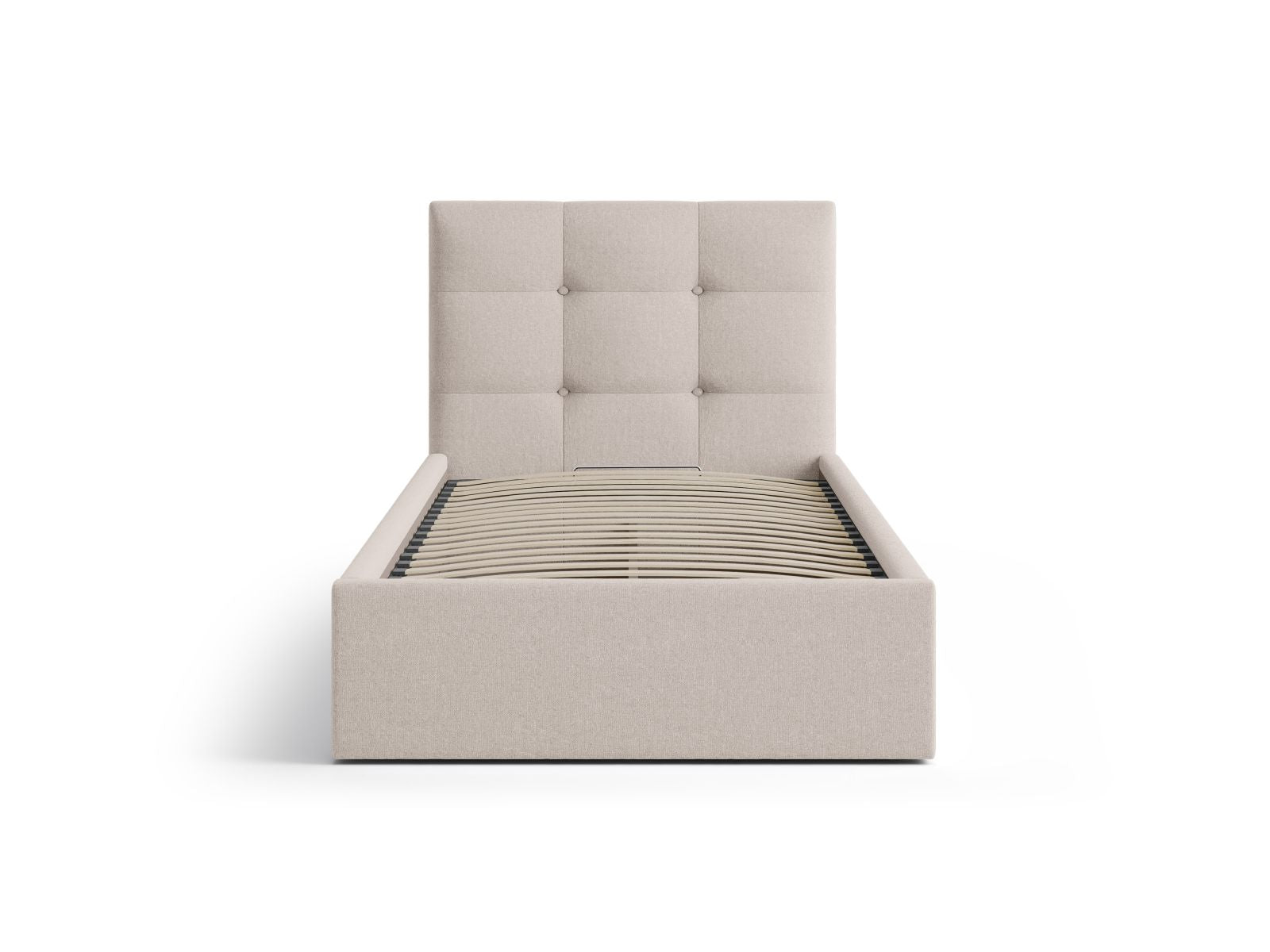Elegantes Phaedra Bett mit 90 cm Breite, Stauraum und stilvollem Kopfteil in Cappuccino-Moly, ideal für moderne Schlafzimmer.