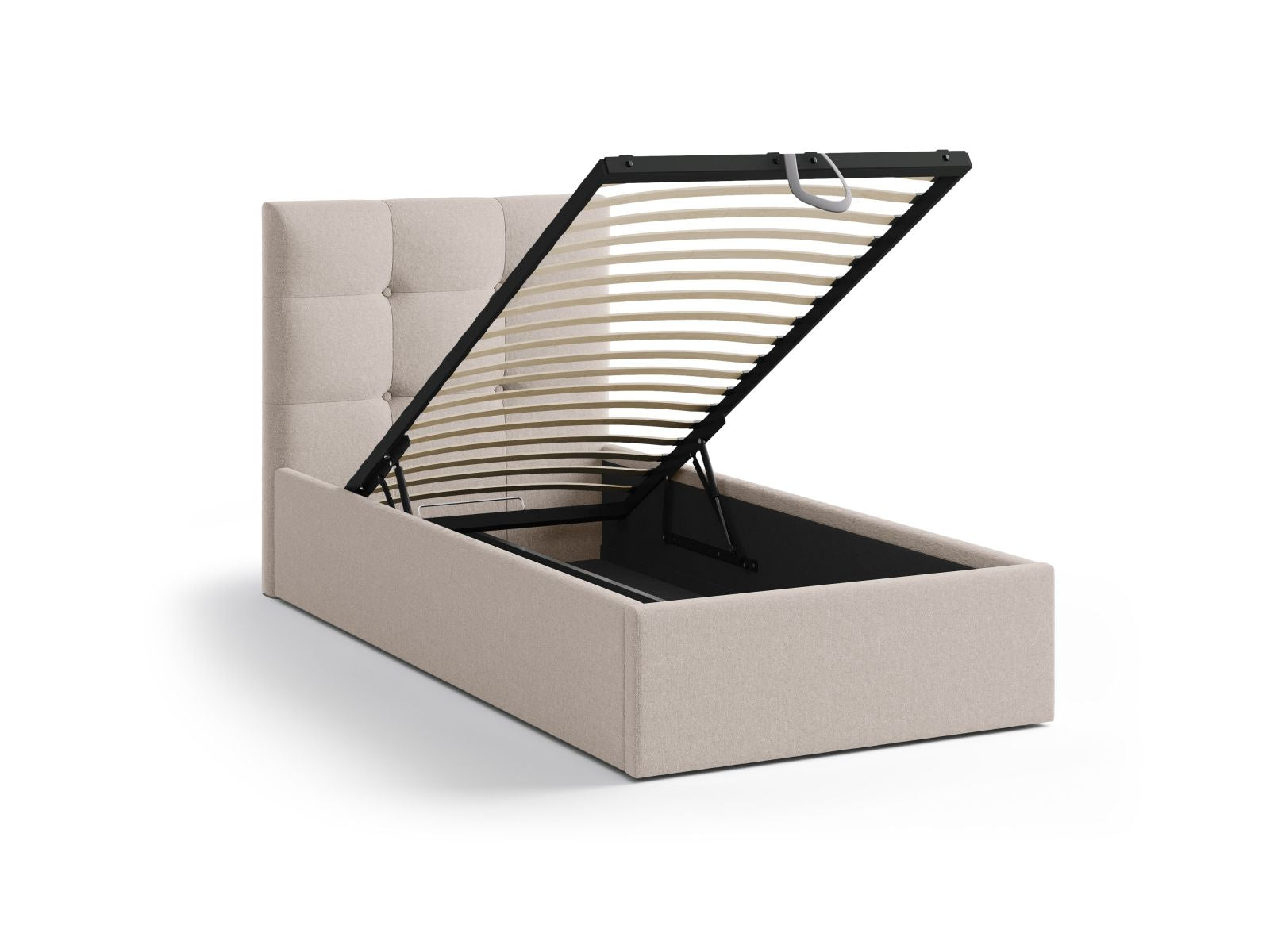 Stylisches Phaedra Bett mit 90 cm Breite, bietet cleveren Stauraum und ein ansprechendes Kopfteil in Cappuccino-Moly für zeitgemäße Wohnräume.