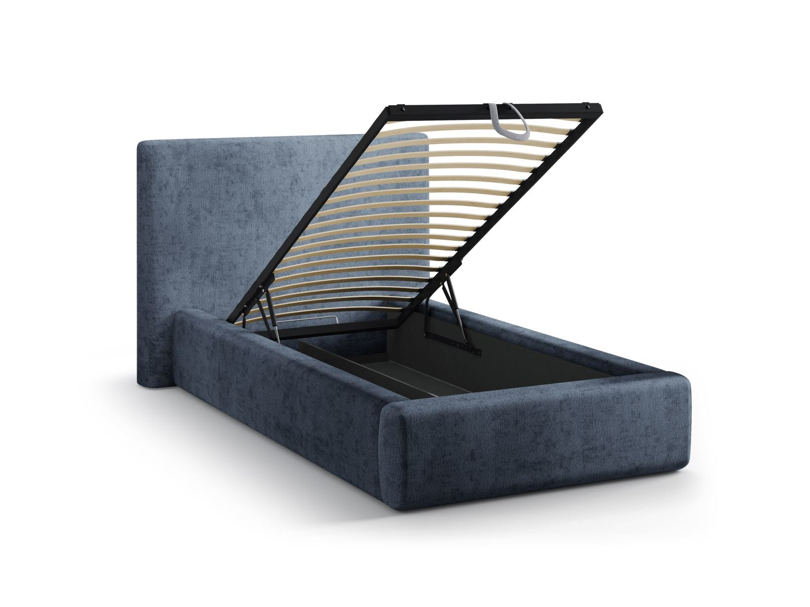Elegantes Amy Bett in Dunkelblau, 90 cm, mit praktischem Stauraum und geschmackvollem Kopfteil für ein modernes Schlafzimmer.