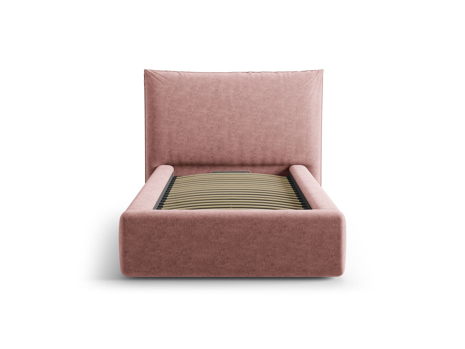 Stylisches Kaelle Bett mit 90 cm Breite, Stauraum und elegantem Kopfteil in Pink, ideal für moderne Schlafzimmer.