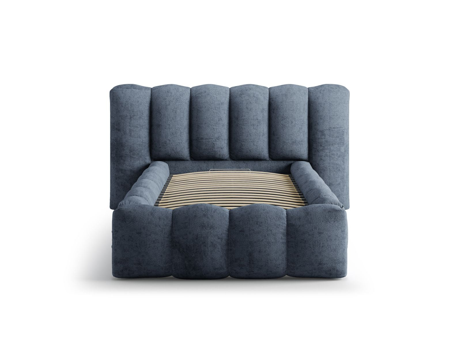 Elegantes Lupine Bett mit praktischem Stauraum und stilvollem Kopfteil in Dunkelblau, ideal für moderne Schlafzimmer.
