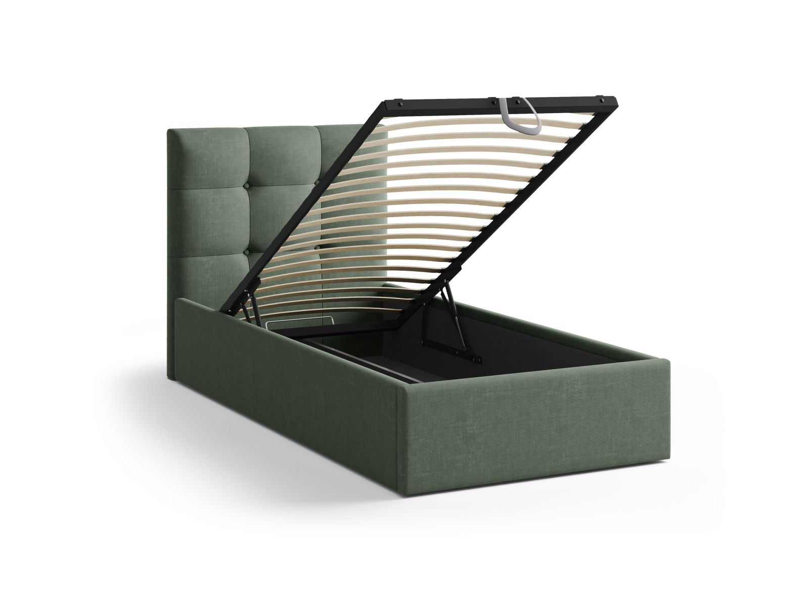 Stylisches Phaedra Bett in 90 cm Breite, ideal für kleine Räume, mit praktischem Stauraum und ansprechendem Kopfteil für zusätzlichen Komfort.