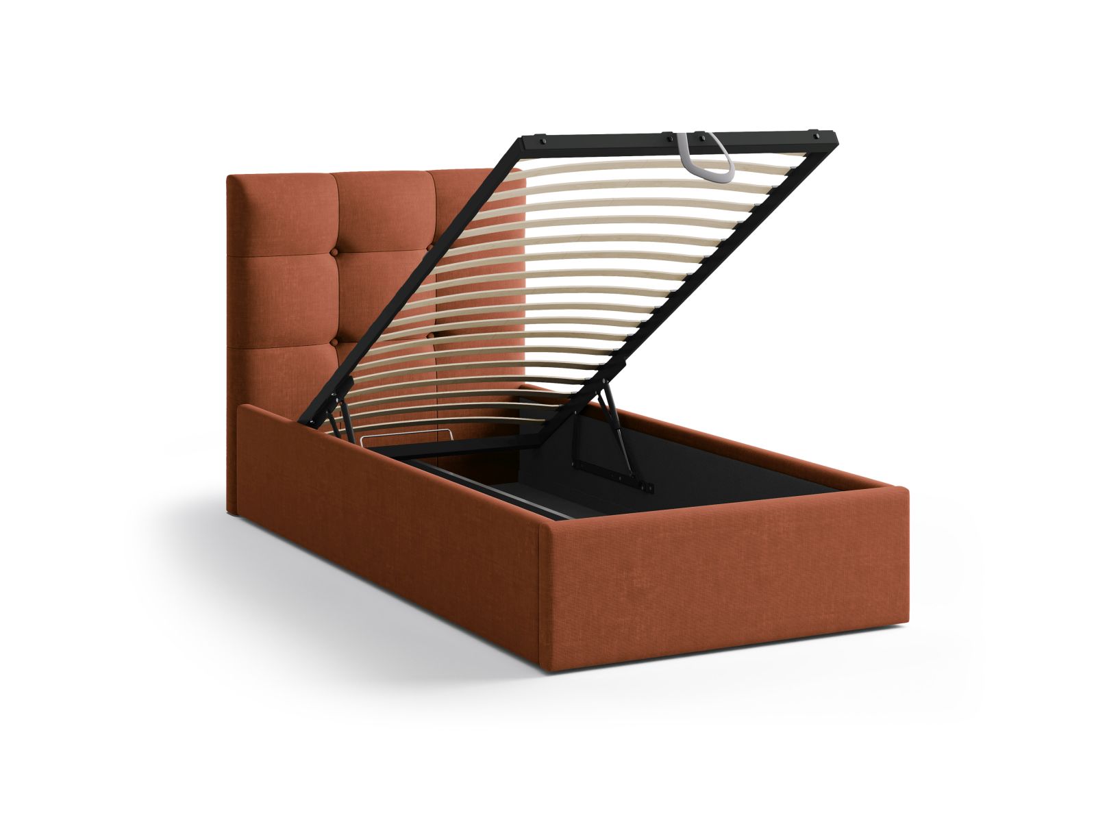 Elegantes Phaedra Bett mit 90 cm Breite, funktionalem Stauraum und geschmackvollem Kopfteil für ein modernes Schlafzimmer.