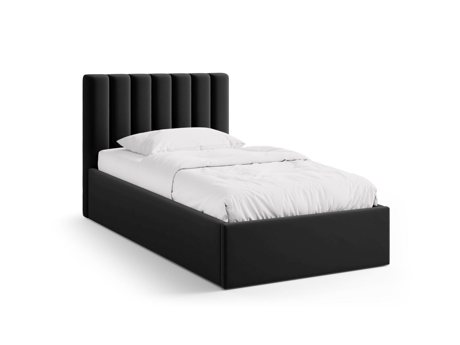 Allison Bett mit Stauraum mit Kopfteil 90cm in Black-Bluvel präsentiert im Onlineshop von KAQTU Design AG. Bett ist von Micadoni