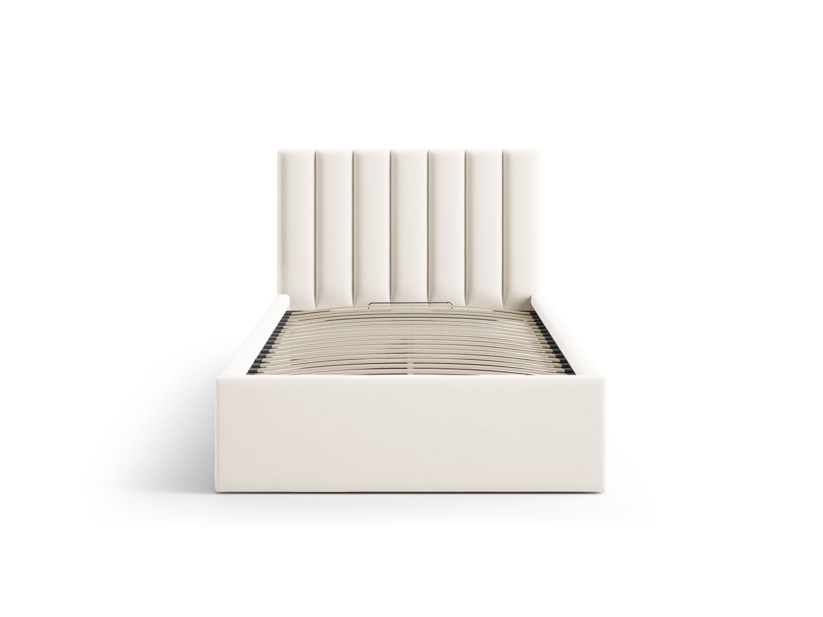 Elegantes Allison Bett mit 90 cm Breite, Stauraum und Kopfteil in Light Beige-Bluvel, ideal für stilvolle Schlafzimmer.