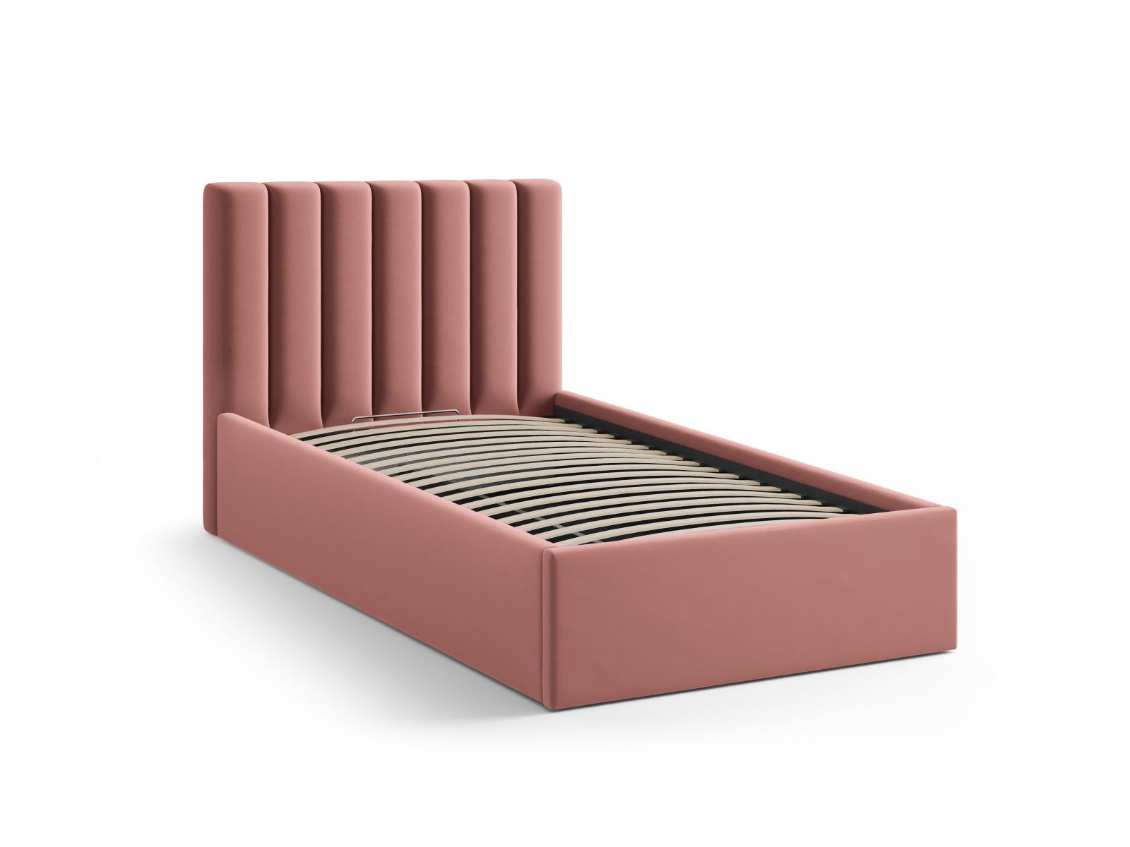 Stylisches 90 cm Bett Allison von Micadoni, ausgestattet mit praktischem Stauraum und einem ansprechenden Kopfteil für zeitgemäße Schlafzimmer.