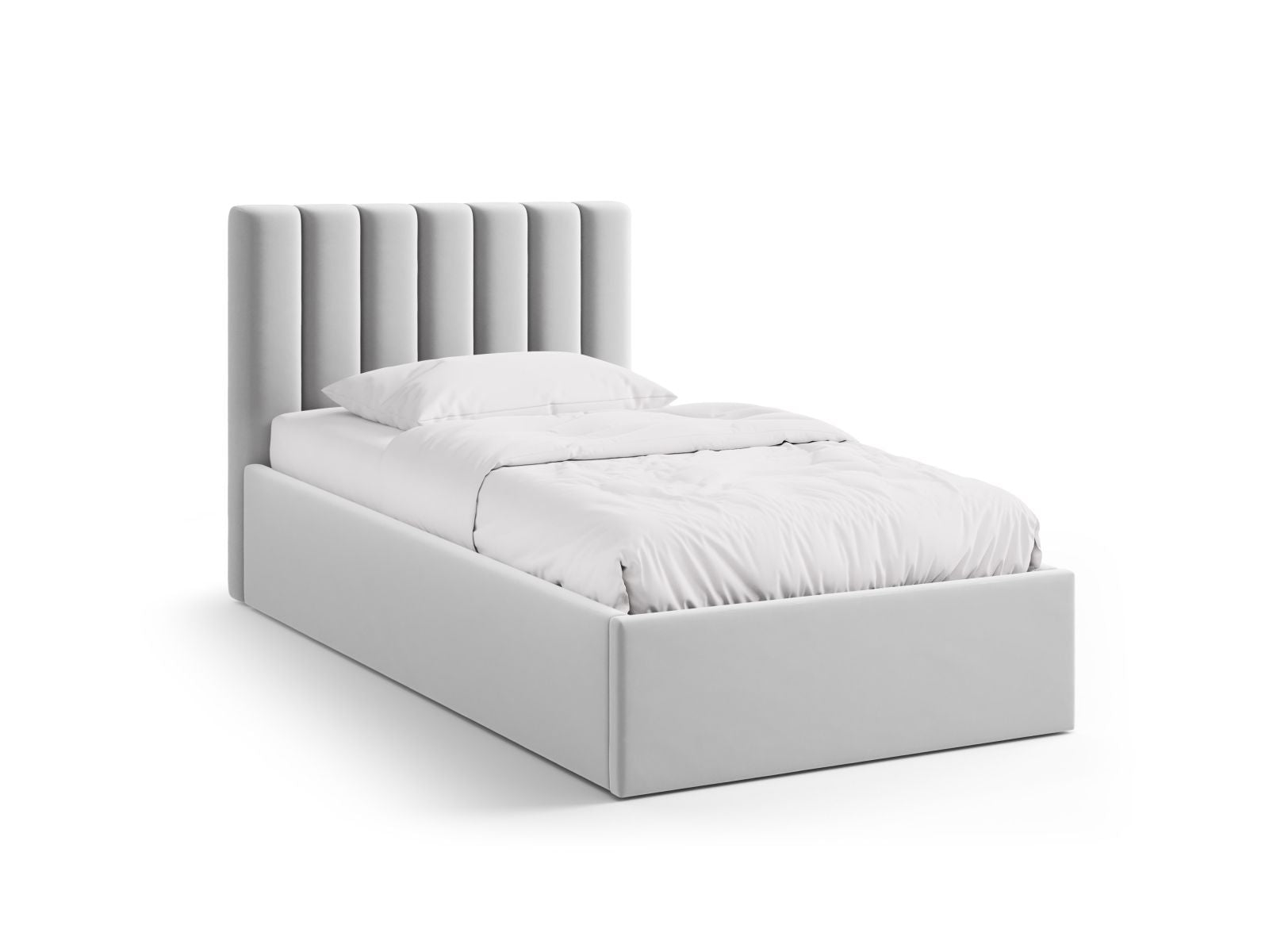 Allison Bett mit Stauraum mit Kopfteil 90cm in Silver-Bluvel präsentiert im Onlineshop von KAQTU Design AG. Bett ist von Micadoni